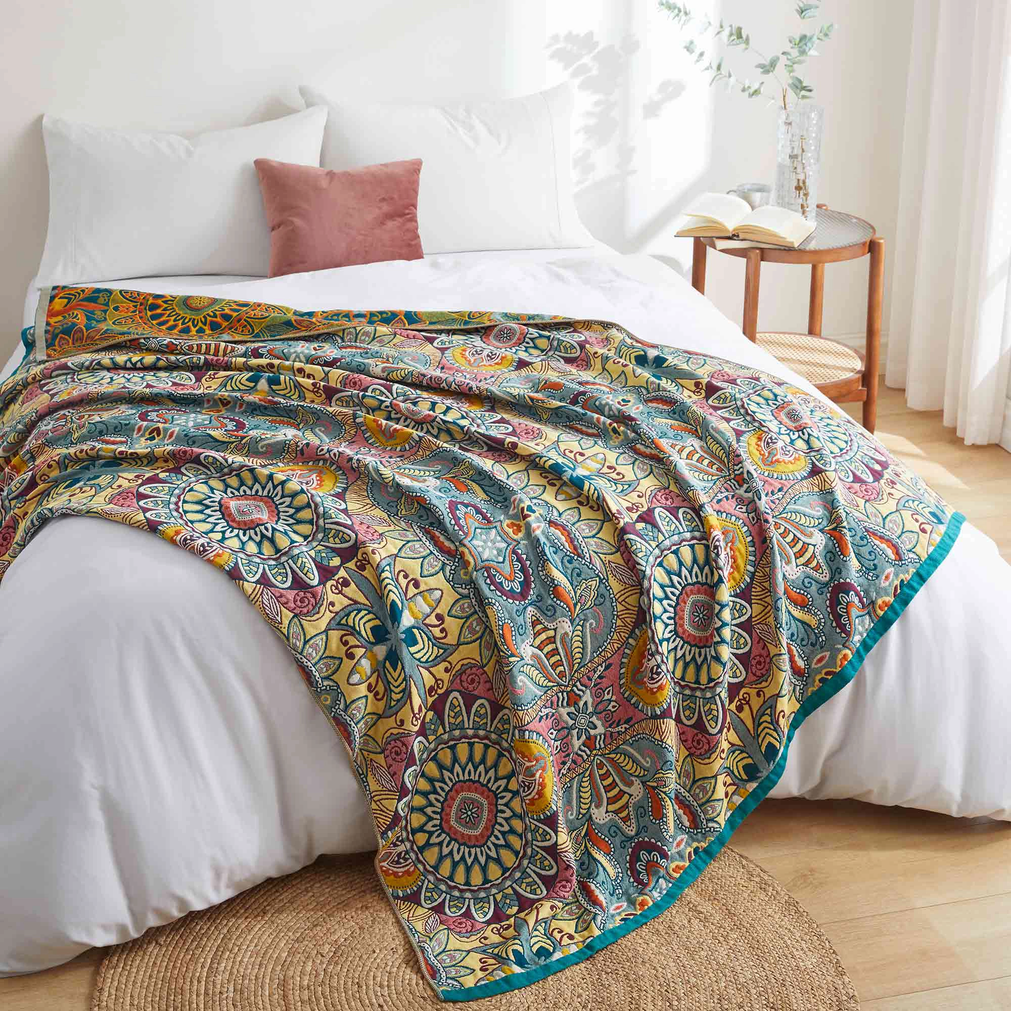 PEACENEST Four Layer Cotton Blanket Soft Breathable Bed