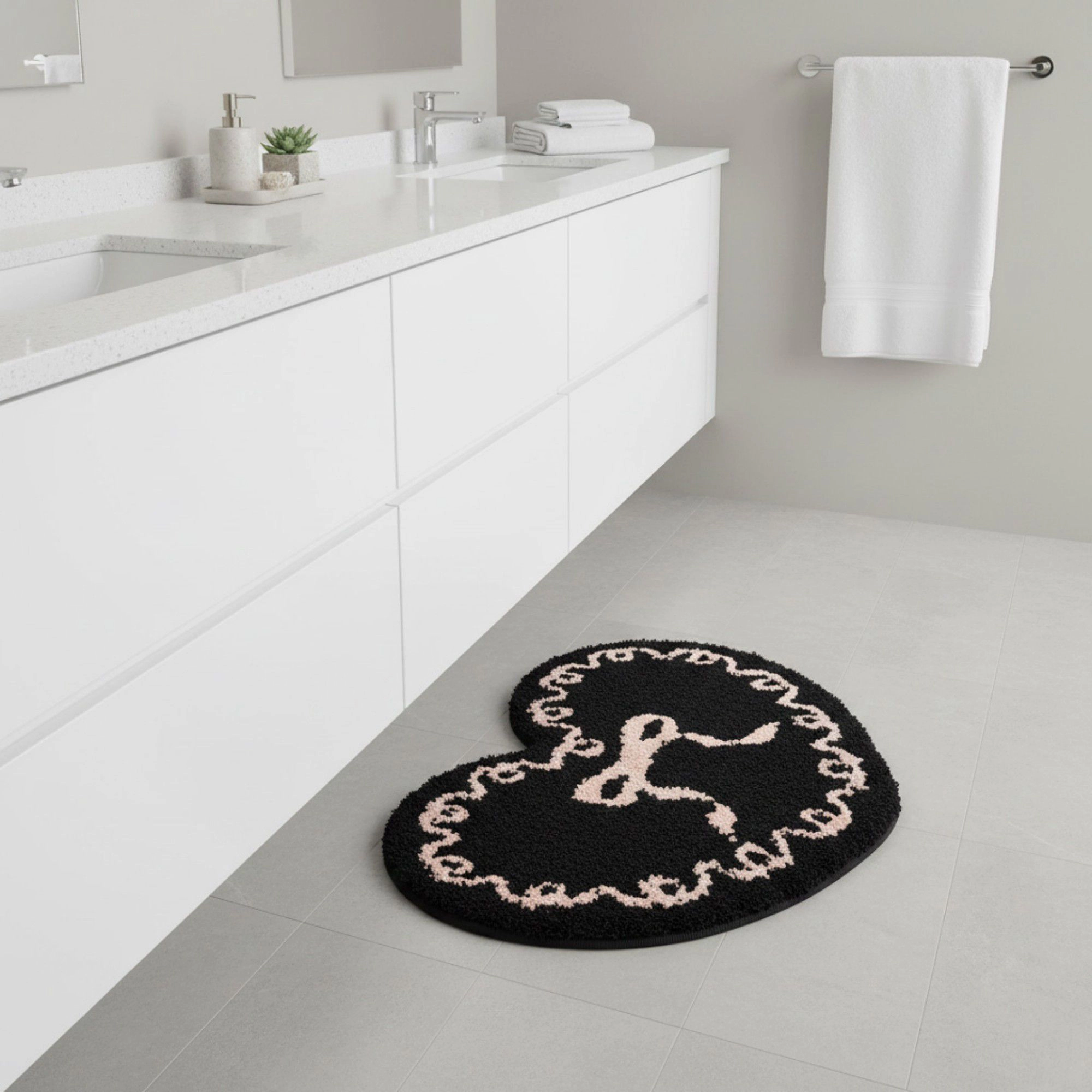 Alilang Unisex Heart Shaped Decorative Floor Mat Soft Plush Accent with Non Slip Backing