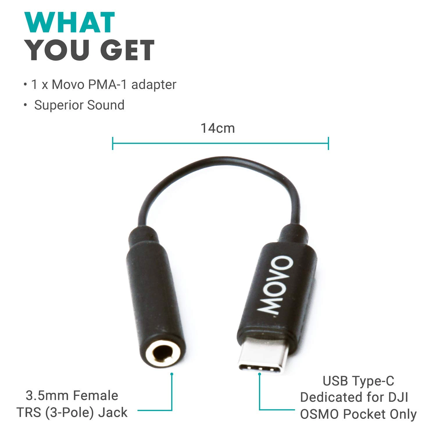 Movo PMA-1 Female 3.5mm TRS Microphone Audio Adapter Cable Compatible with The DJI OSMO Pocket