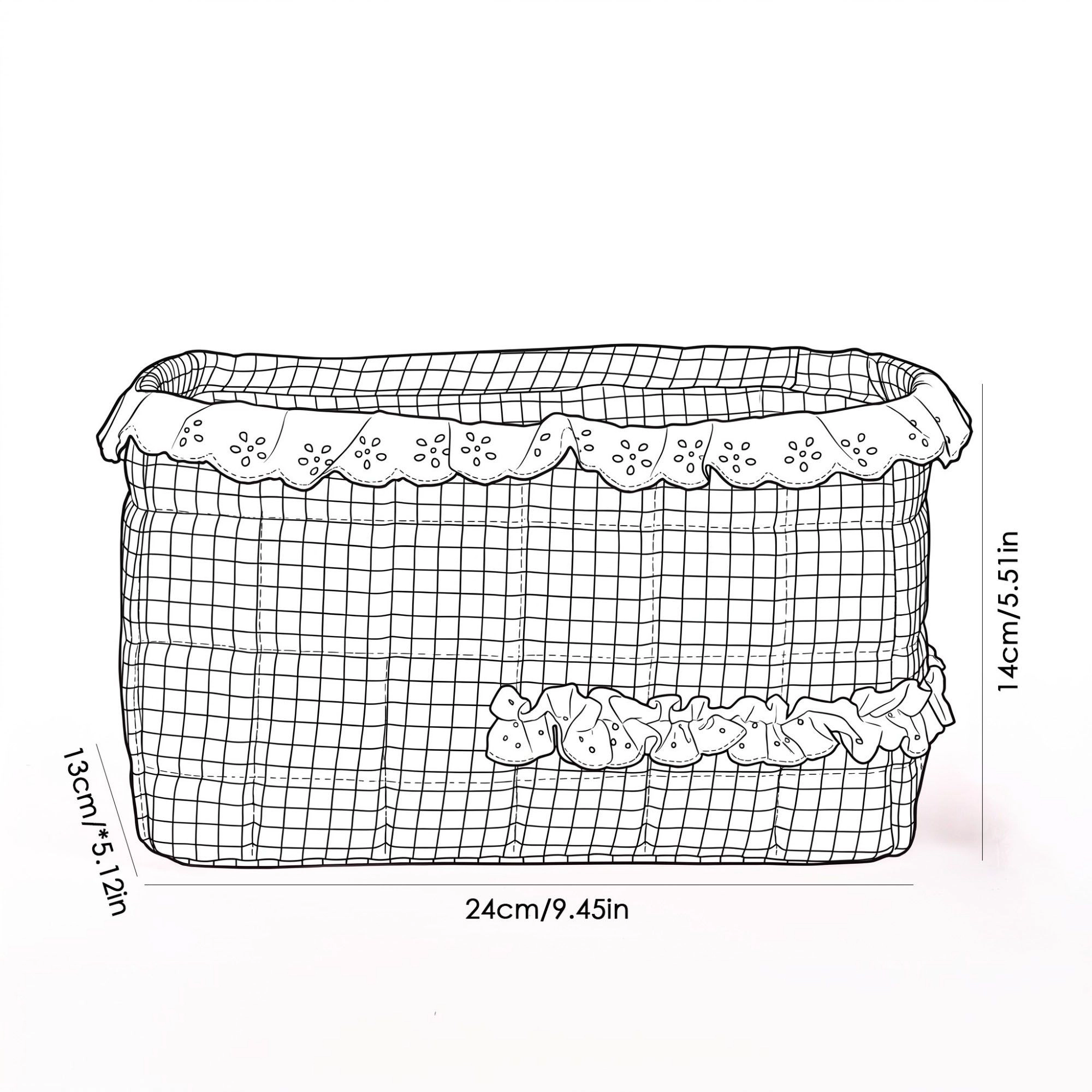 Alilang Unisex Quilted Gingham Fabric Storage Basket with Lace Trim