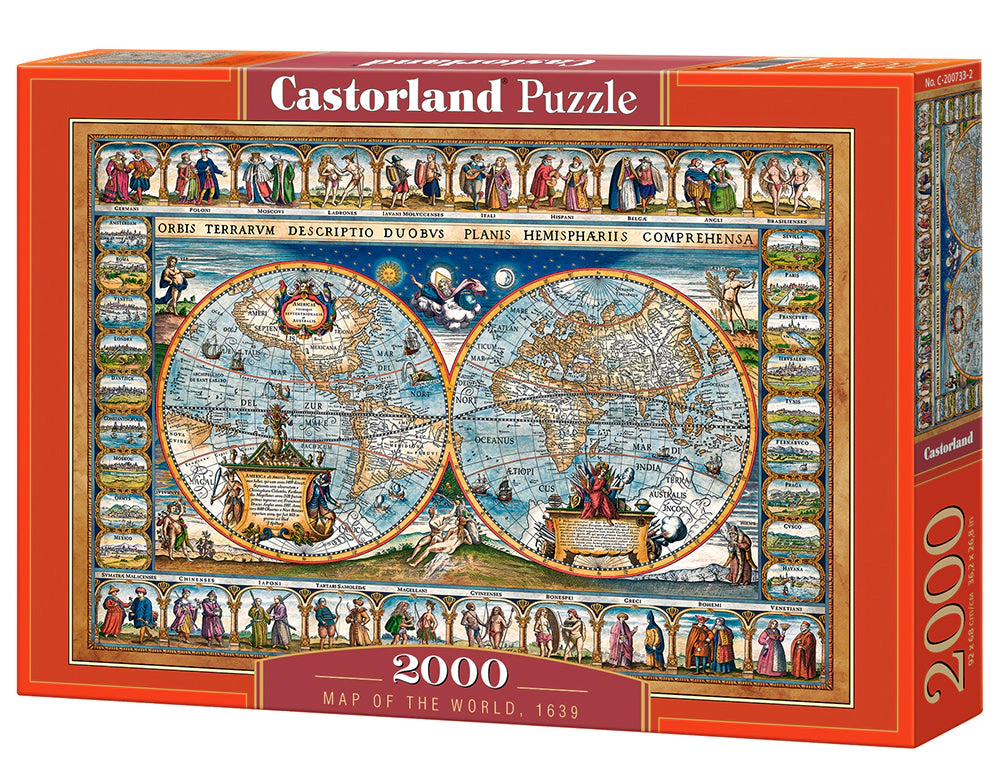 CASTORLAND 2000 Piece Jigsaw Puzzles, Map of the world 1639, Cartographic map, Historic puzzles, C-200733-2