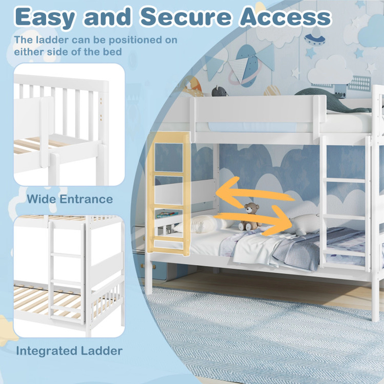 SUGIFT Convertible Twin-Over-Twin Bunk Bed with Ladder and Full-Length Guardrails 240-Lb Capacity White