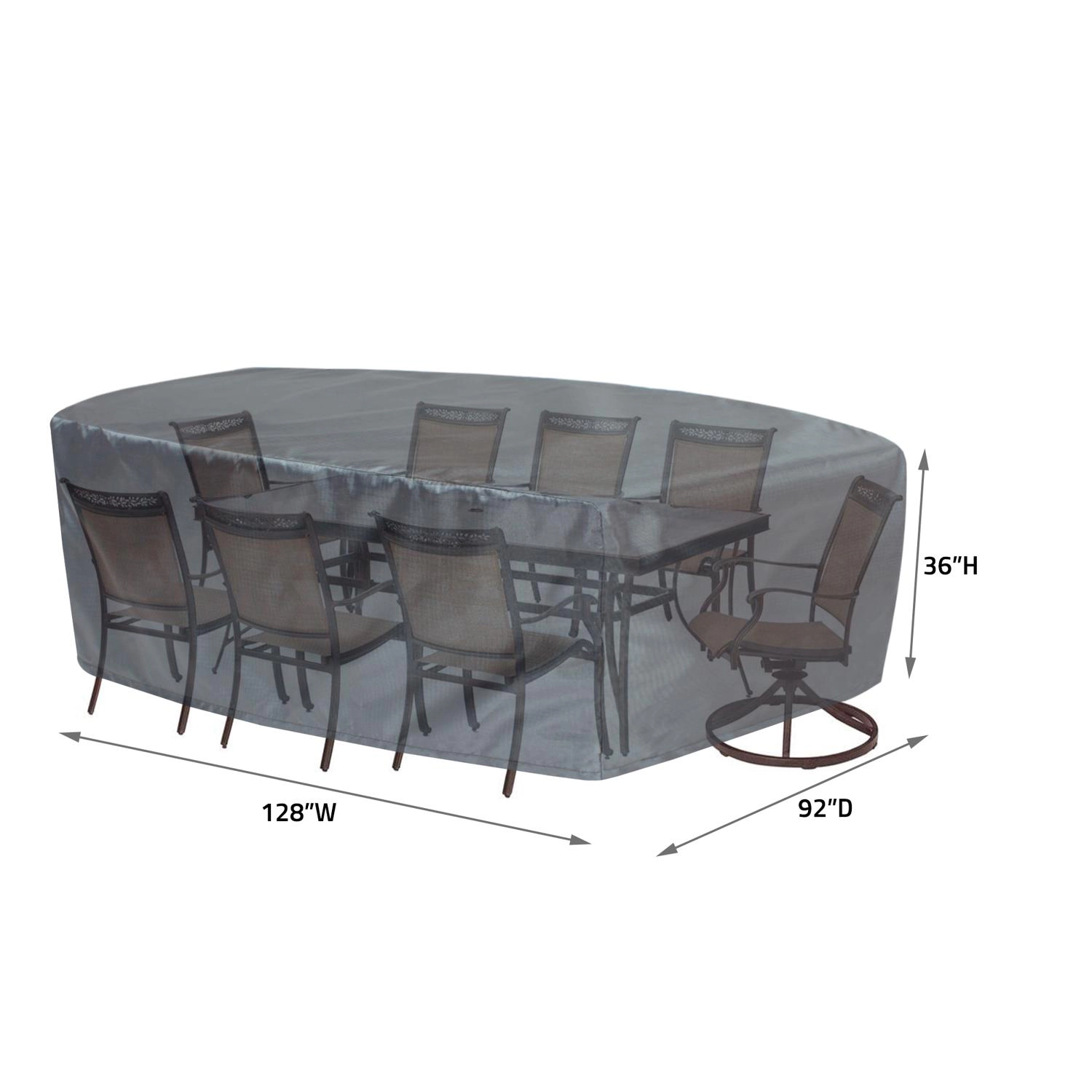 Summerset Shield Oval/Rectangle Table Chair Cover Ultimate Protection Outdoor Furniture X-Large 92" x 128" x 36" Mercury