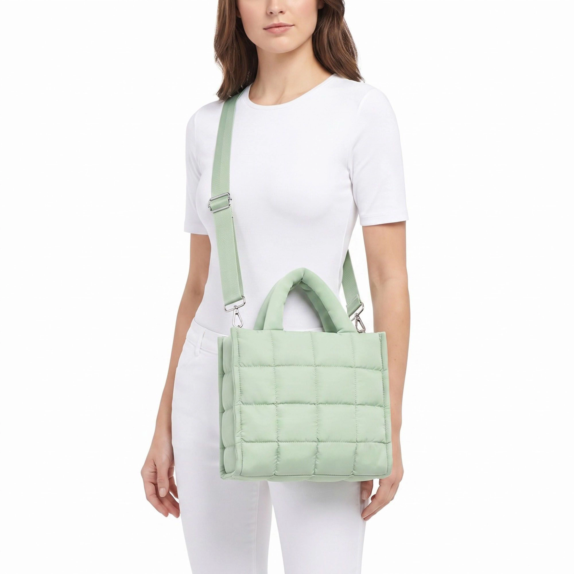 Alilang Women's Quilted Puffer Tote Bag with Top Handles and Adjustable Crossbody Strap 11x10x5.5in