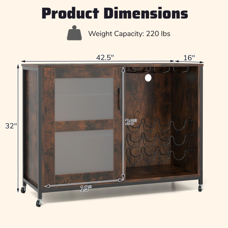 Hivvago Wine Bar Cabinet with LED Light and Adjustable Shelves