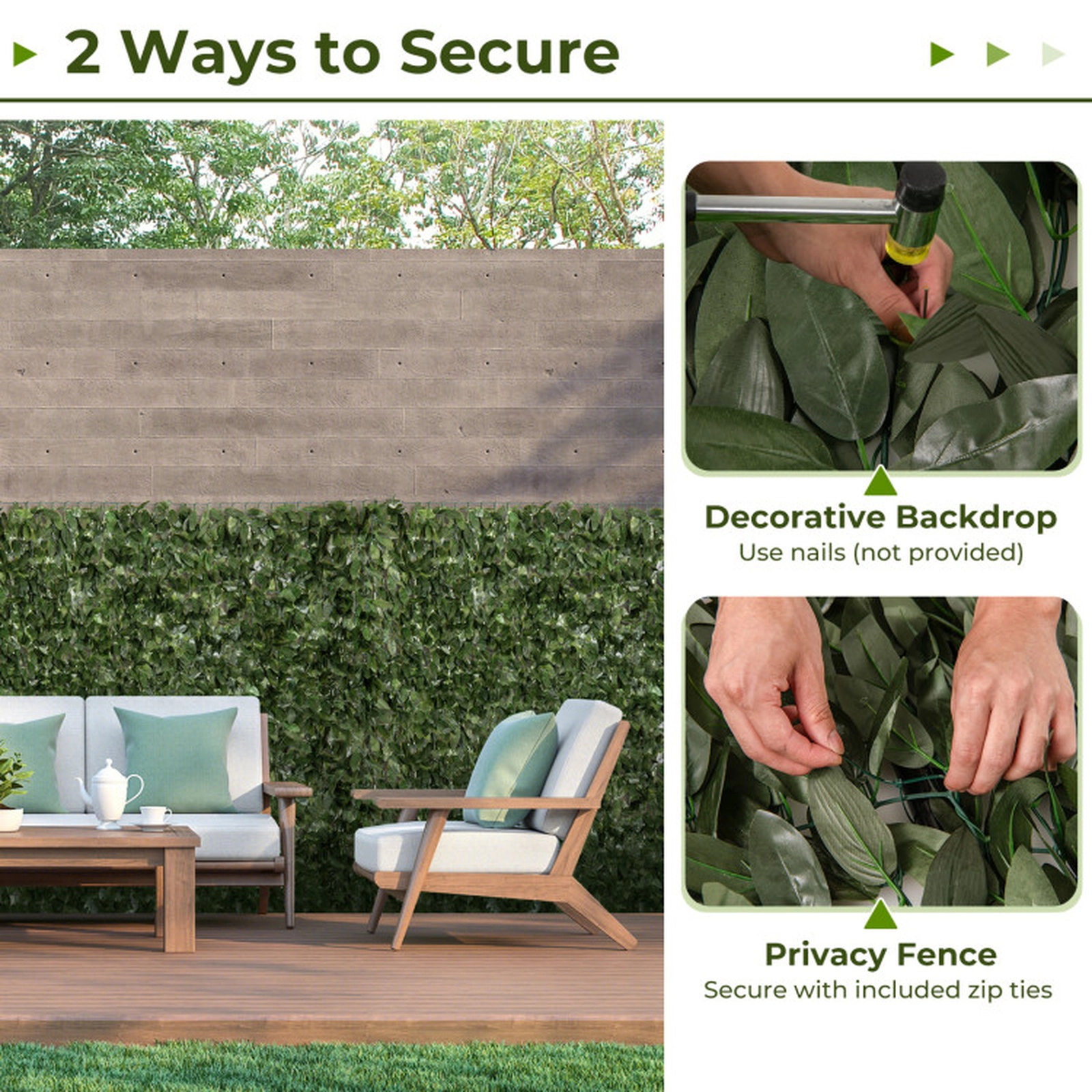 SUGIFT Artificial Lily Leaf Privacy Fence Screen 120 x 40 in Panel Polyester Fabric 7.5-lb Dark Green