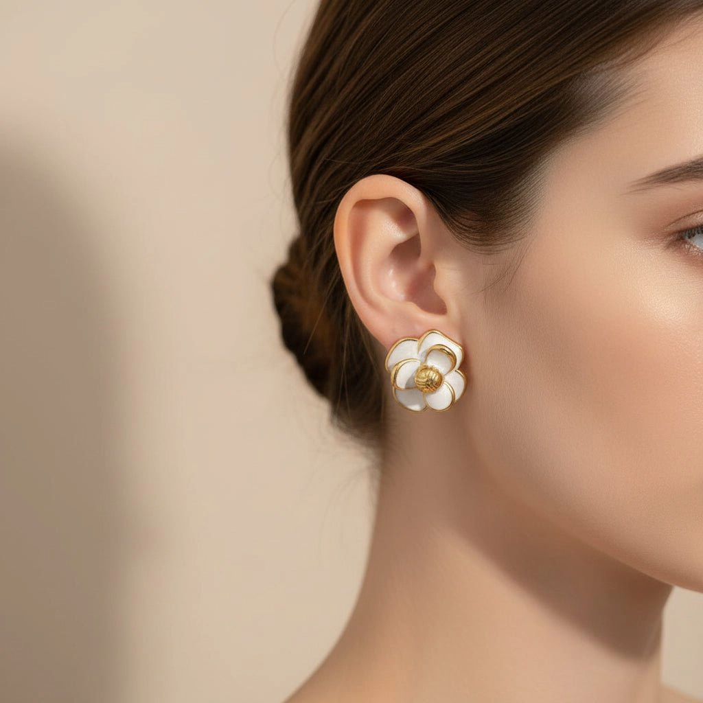 DressAtR Women's Flower 18K Gold Plated Stud Earrings