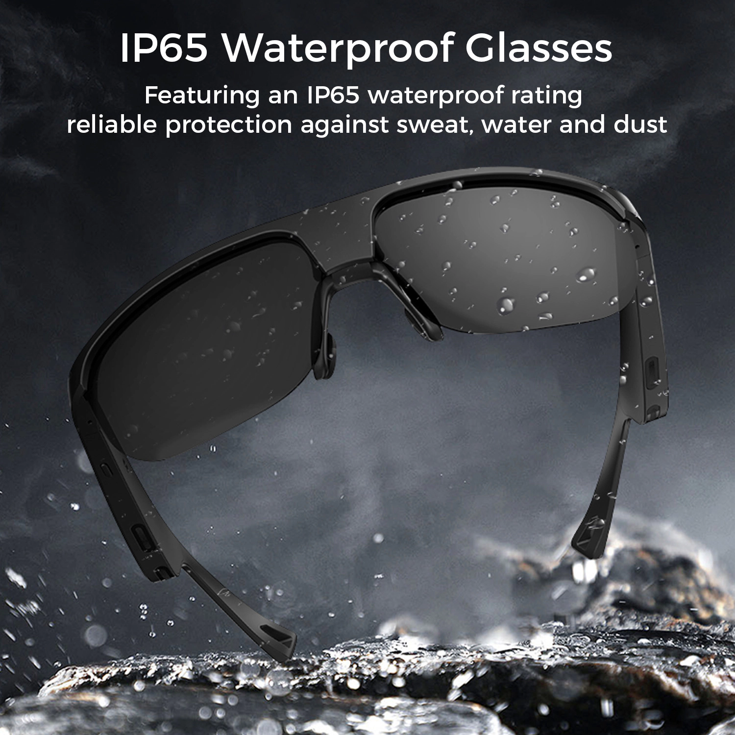 Alpha Digital Polarized Black Lenses, Bluetooth Audio/Mic, IP65 & 5Hr - Smart Glasses