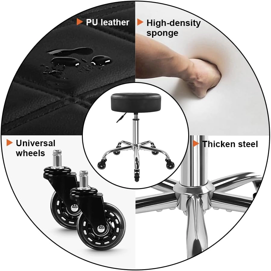 KKTONER Fashion Nine-Grid Salon Stool with Wheels 3.15-inch Thick Cushion Height Adjustable Swivel Stool Chair Smooth Gl