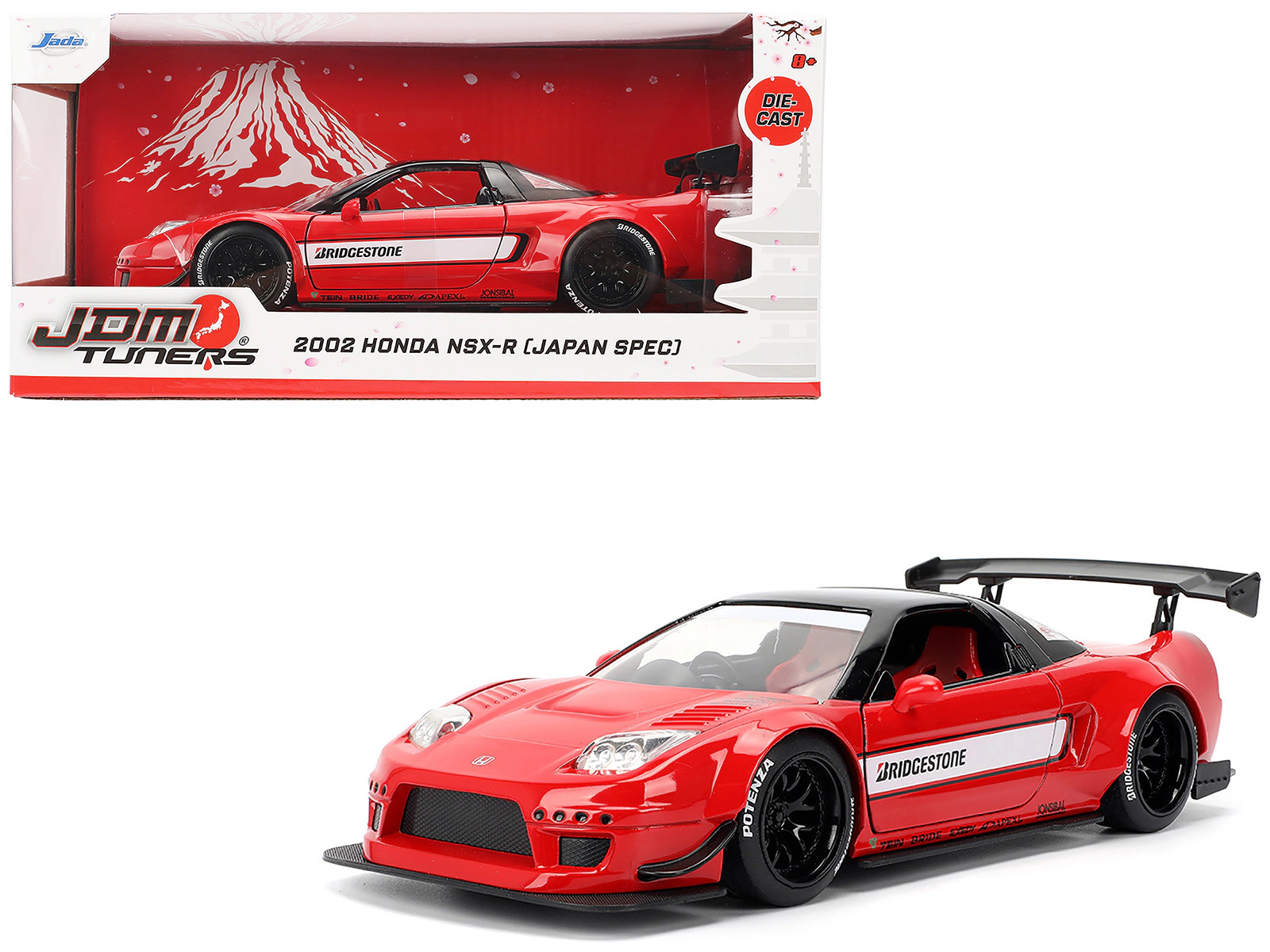 Jada 2002 Honda NSX-R RHD (Right Hand Drive) "Bridgestone" Red with Black Top and White Stripes "JDM Tuners"