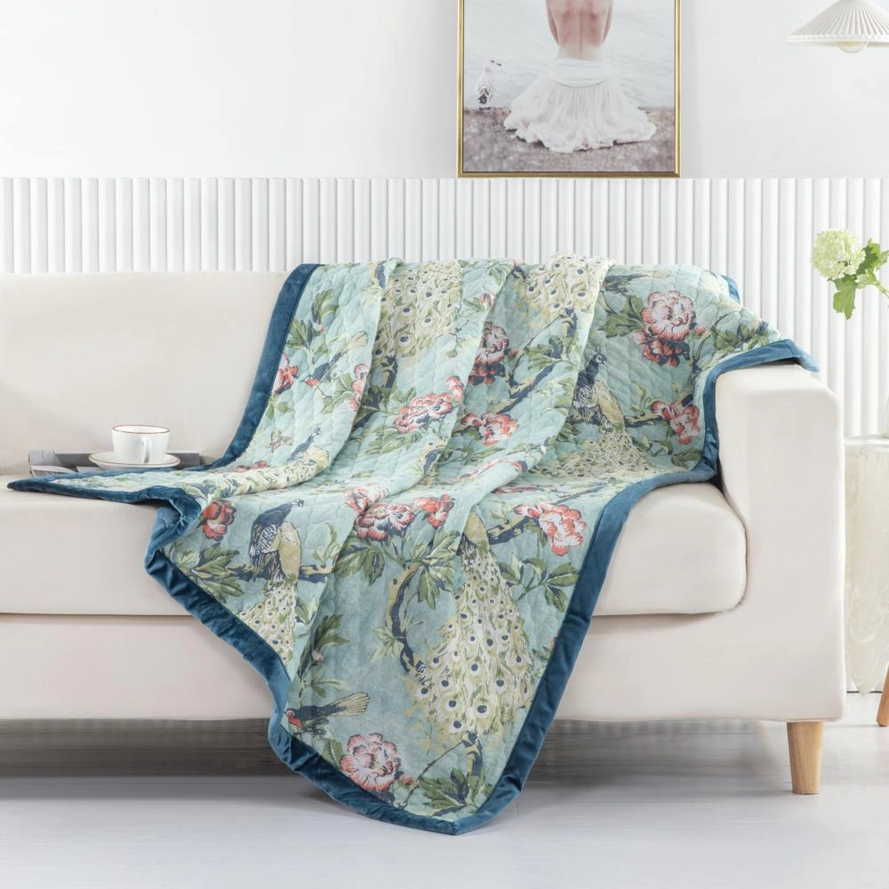 Greenland Home Pavona Enchanted Garden Quilted Throw, 50x60-inch, Jade