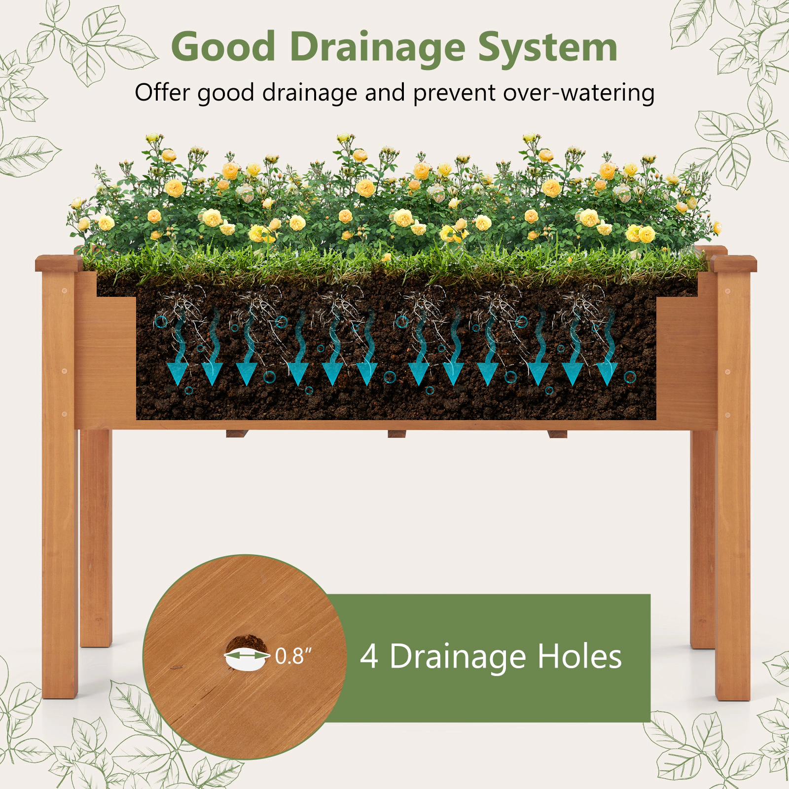 SlickBlue Fir Wood Elevated Planter Box with Drainage System