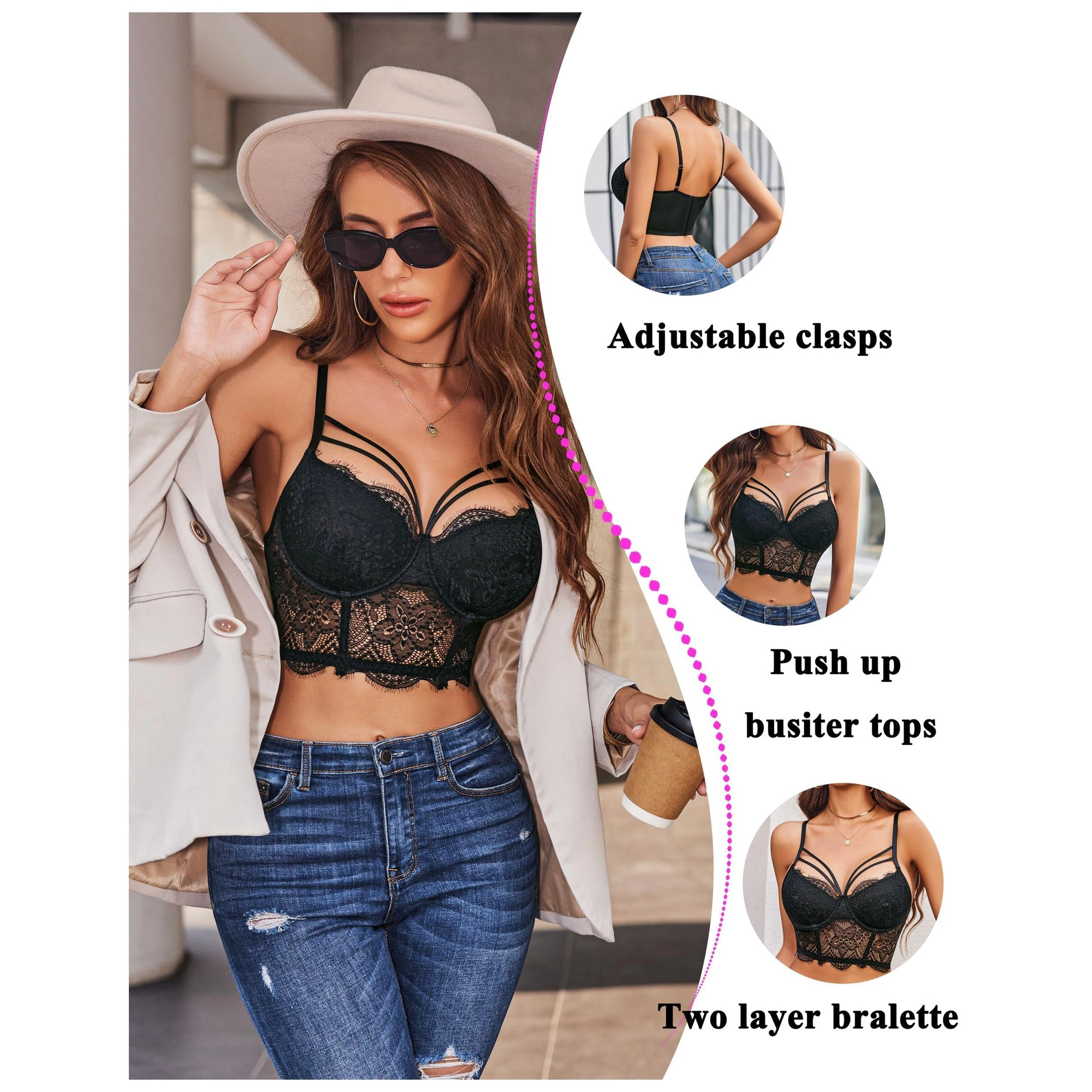 Avidlove Women's Lace V Neck Adjustable Strap Two Layer Cami Crop Top Bralette
