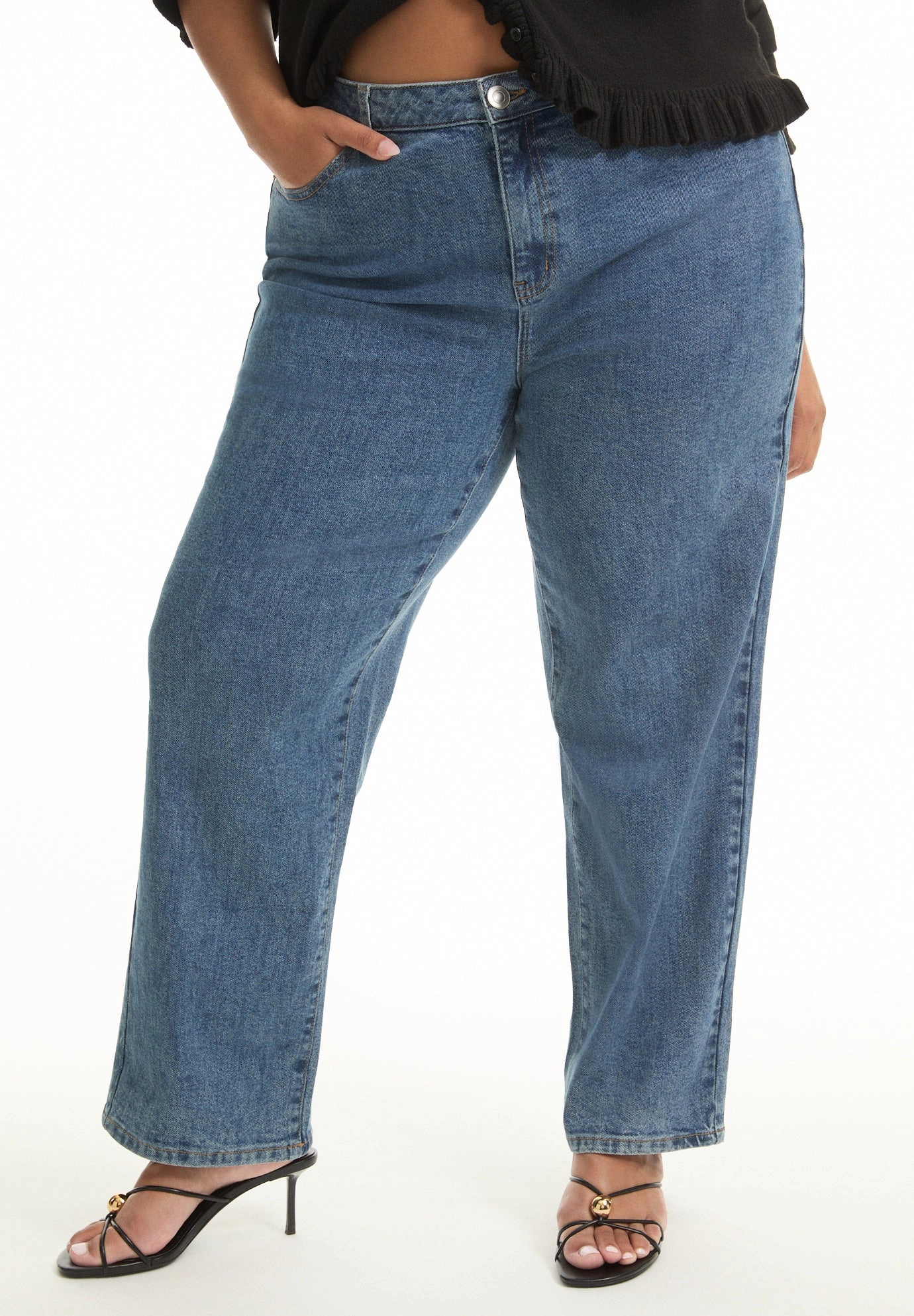 June & Vie Women's Plus Curvie-Fit High-Rise Straight-Leg Stretch Jeans