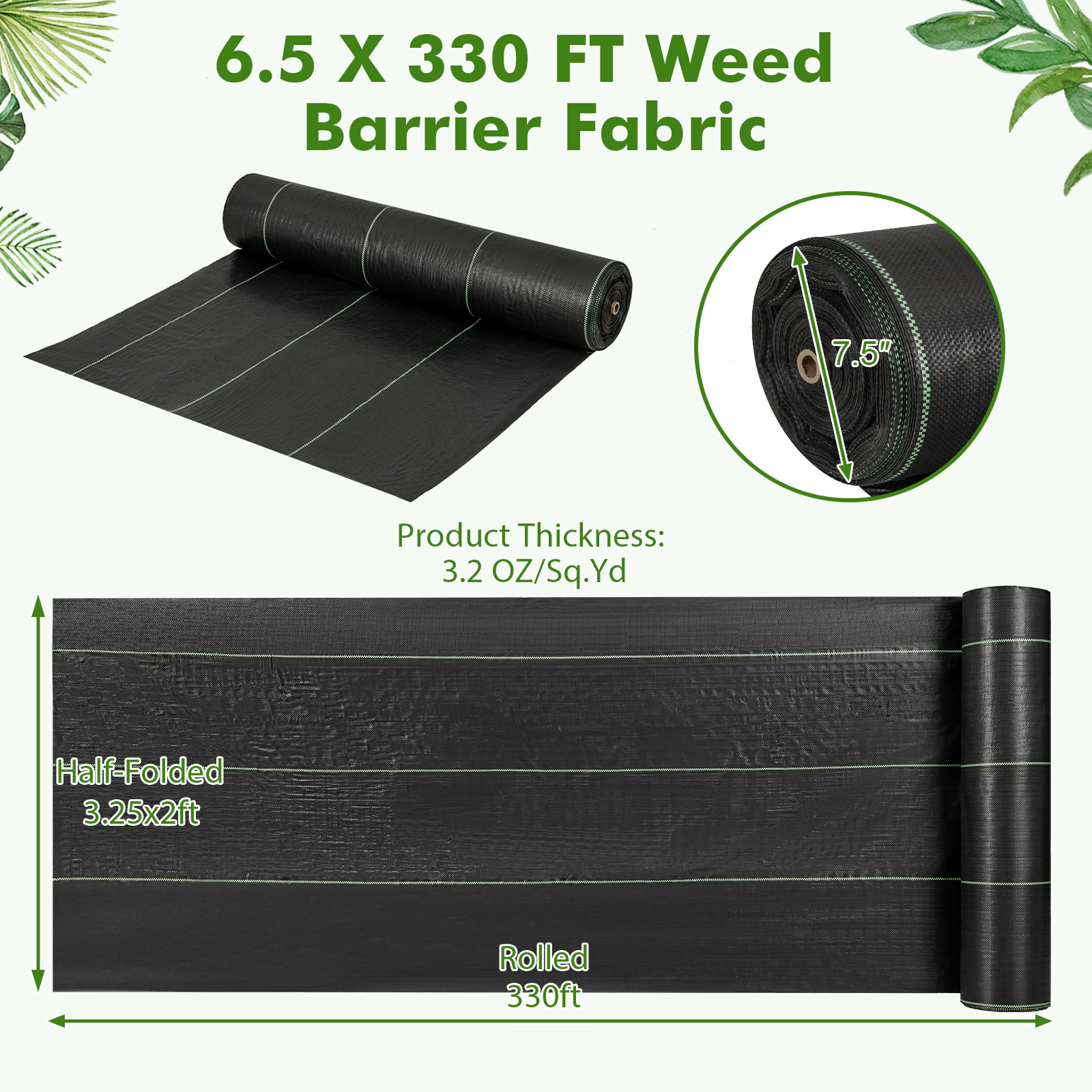 SUGIFT Woven PP Weed Barrier Landscape Fabric Roll for Garden Beds and Pathways 6.5 x 330-in Black