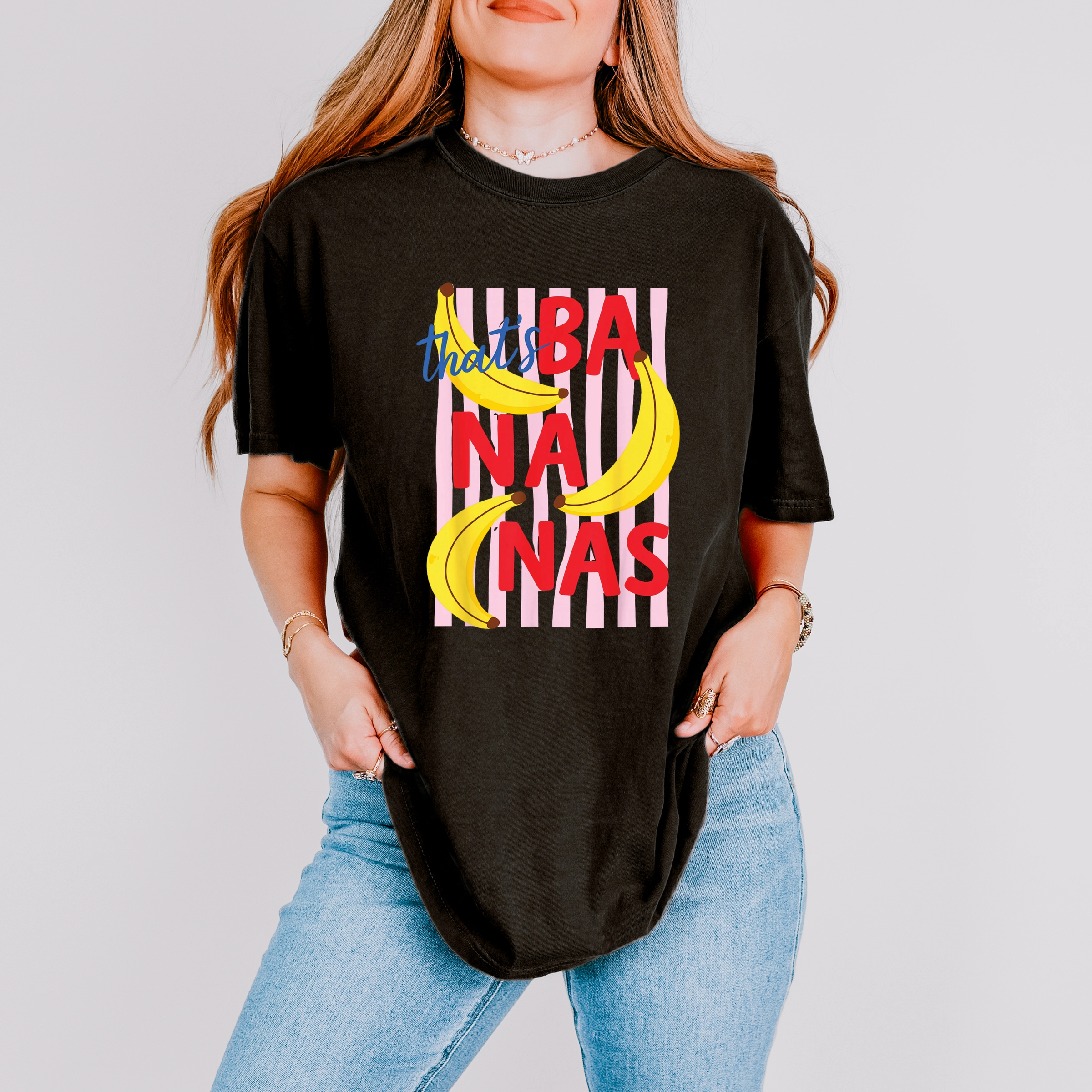 Simply Sage Market - That's Bananas Stripes Women's Garment Dyed Graphic T-Shirt