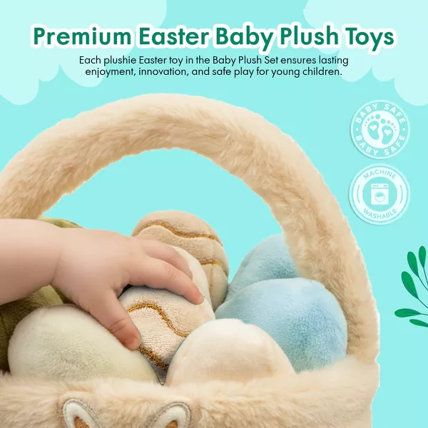 Sperric Easter Egg Plush Basket Toy Set, 9.5" Easter Egg Hunt Basket w/ Bunny Design, Soft Decorative Easter Plush Toys