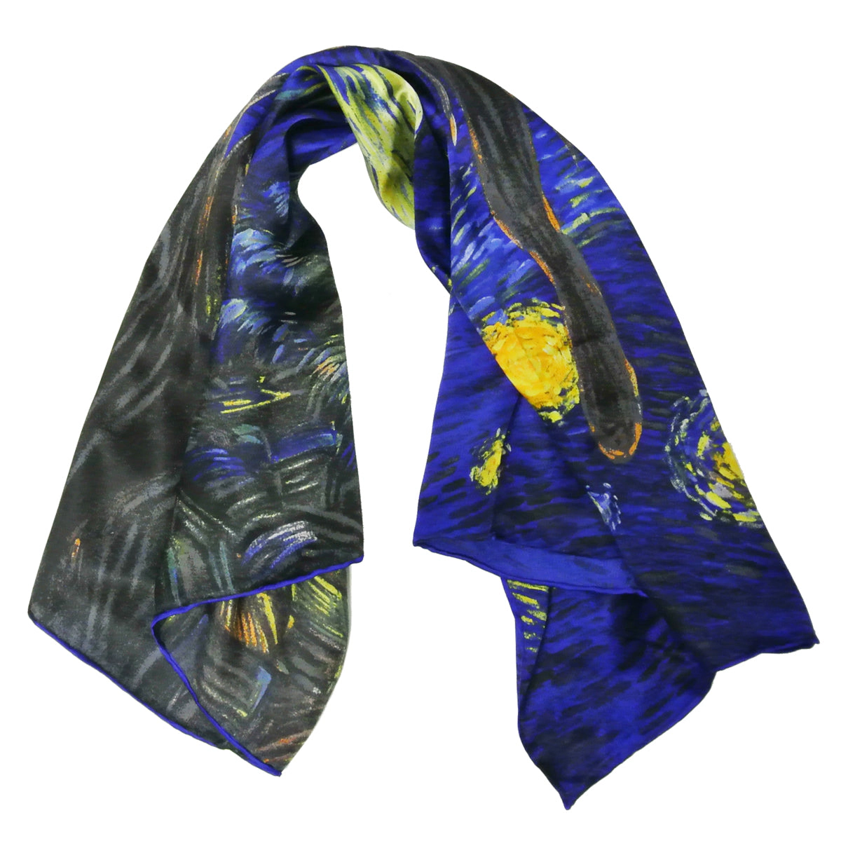 Wrapables Women's Luxurious 100% Charmeuse Silk Square Scarf with Hand Rolled Edges, Van Gogh's Starry Night