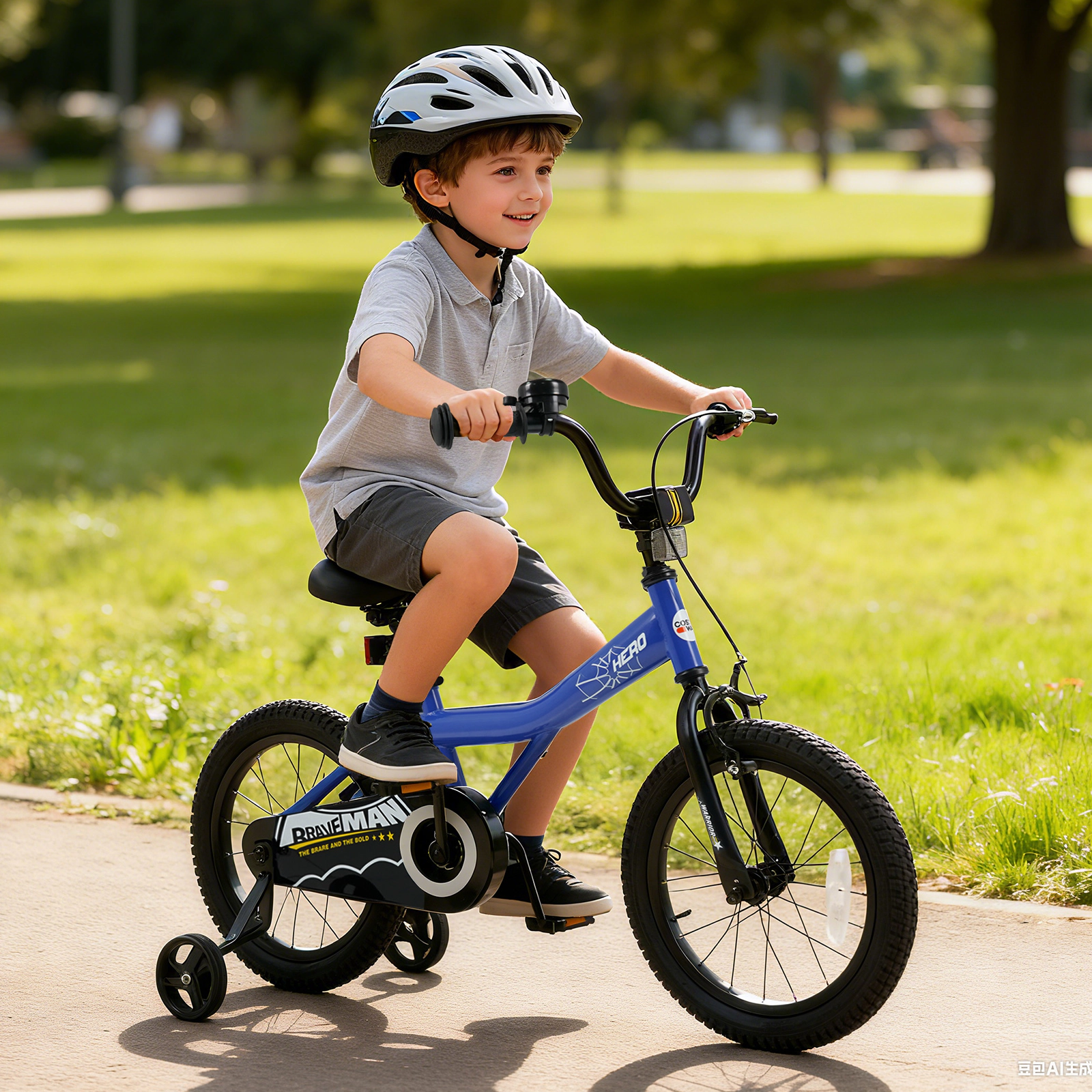 LJG 16 Inch Kids Bike with Helmet Protective Set Dark Blue