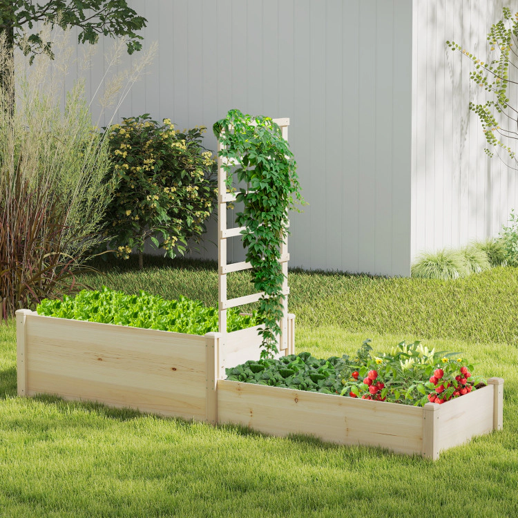 Hivvago Raised Garden Bed with Trellis 87 Inch Wooden Elevated Planter with 2 Planter Boxes-Natural