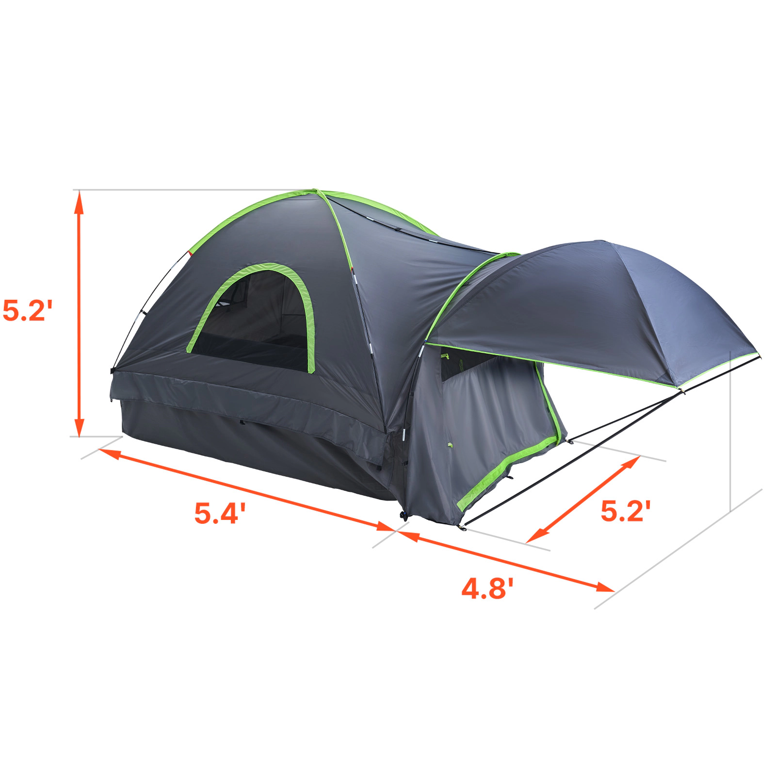 HONGGE Pickup Truck Tent for 5.0-5.2 ft Beds, Waterproof PU2000 Tent for 2-3 Person with Awning, Rainfly & Storage Bag