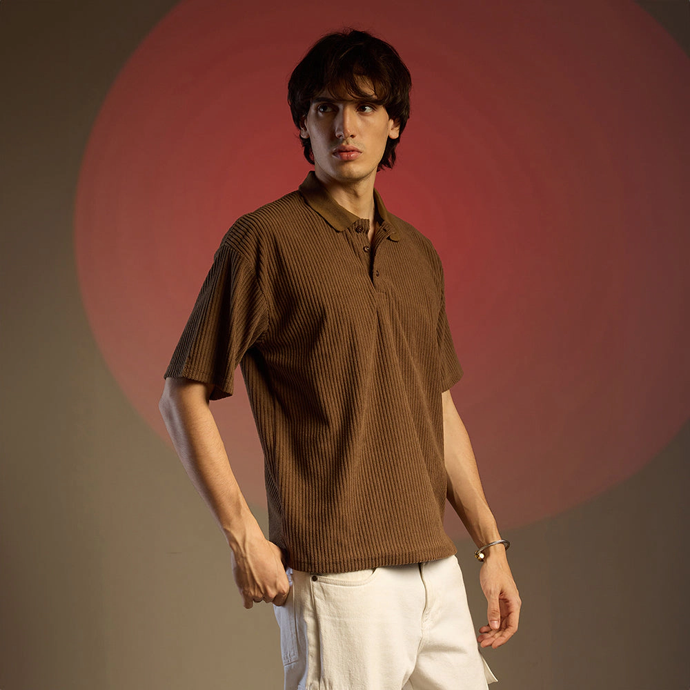 Ribbed Oversized Polo T-Shirt