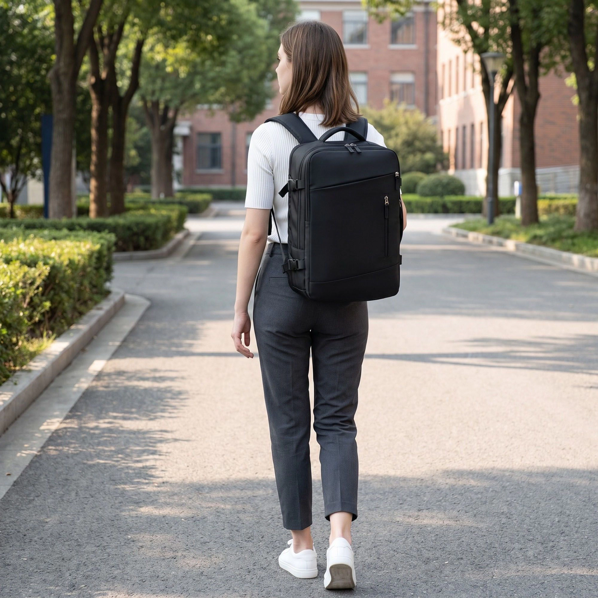 Alilang Women's Multi-Compartment Travel Backpack with Padded Straps, Side Pockets and Compression Buckles