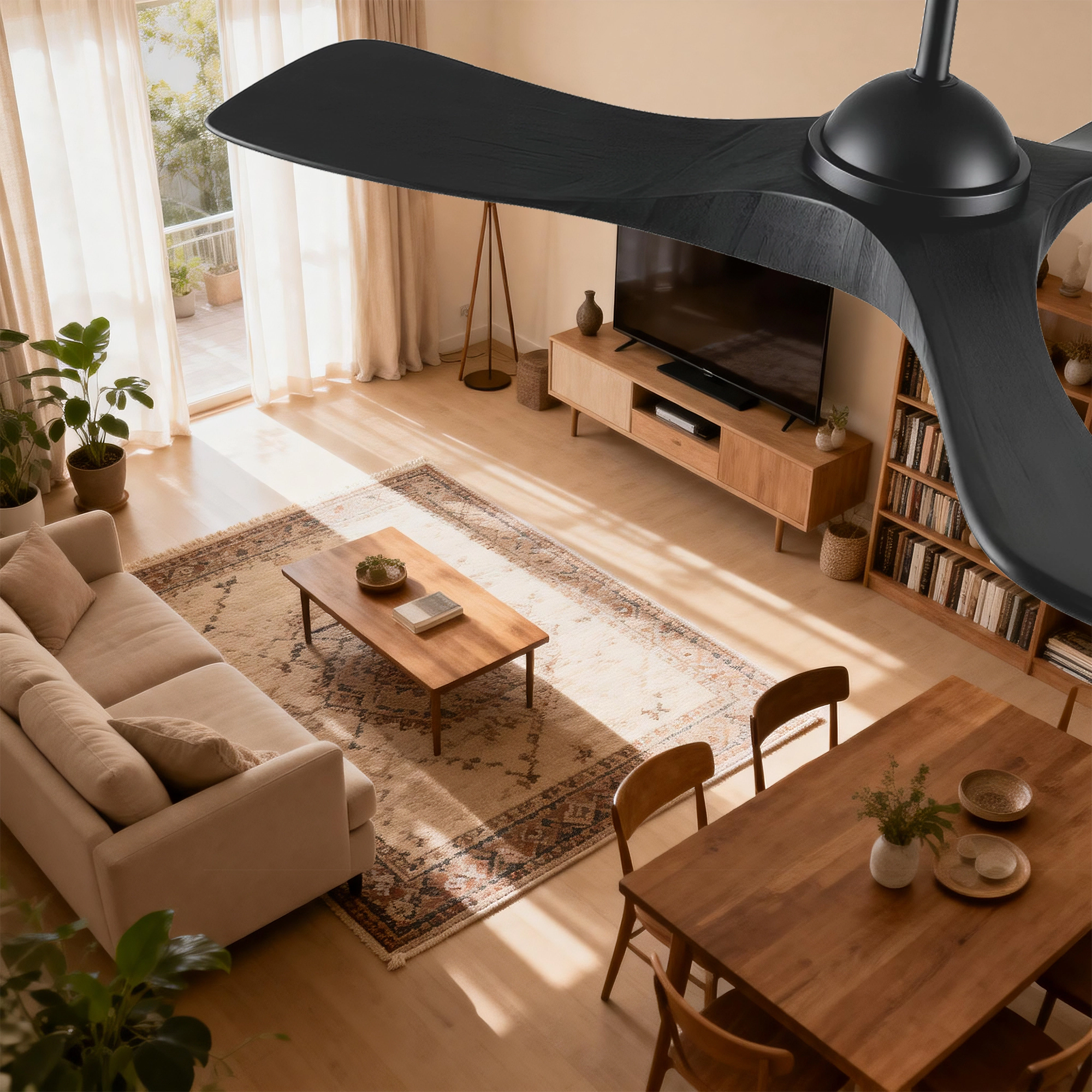 Flynama 52 in. Black Indoor Ceiling Fan, Quiet DC Motor, 6 Speeds, Remote Control, 3 ABS Blades with Light