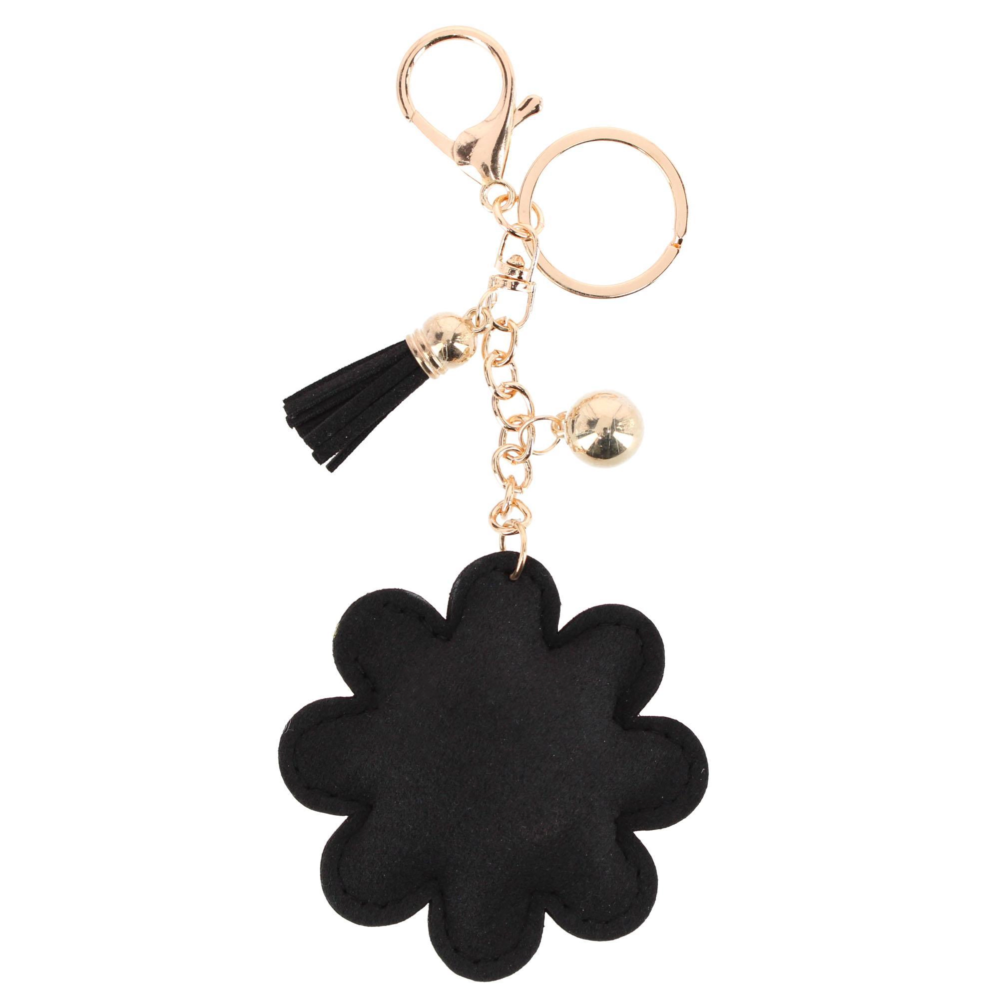 CTM Women's Rhinestone Daisy with Tassel Bag Charm & Key Charm