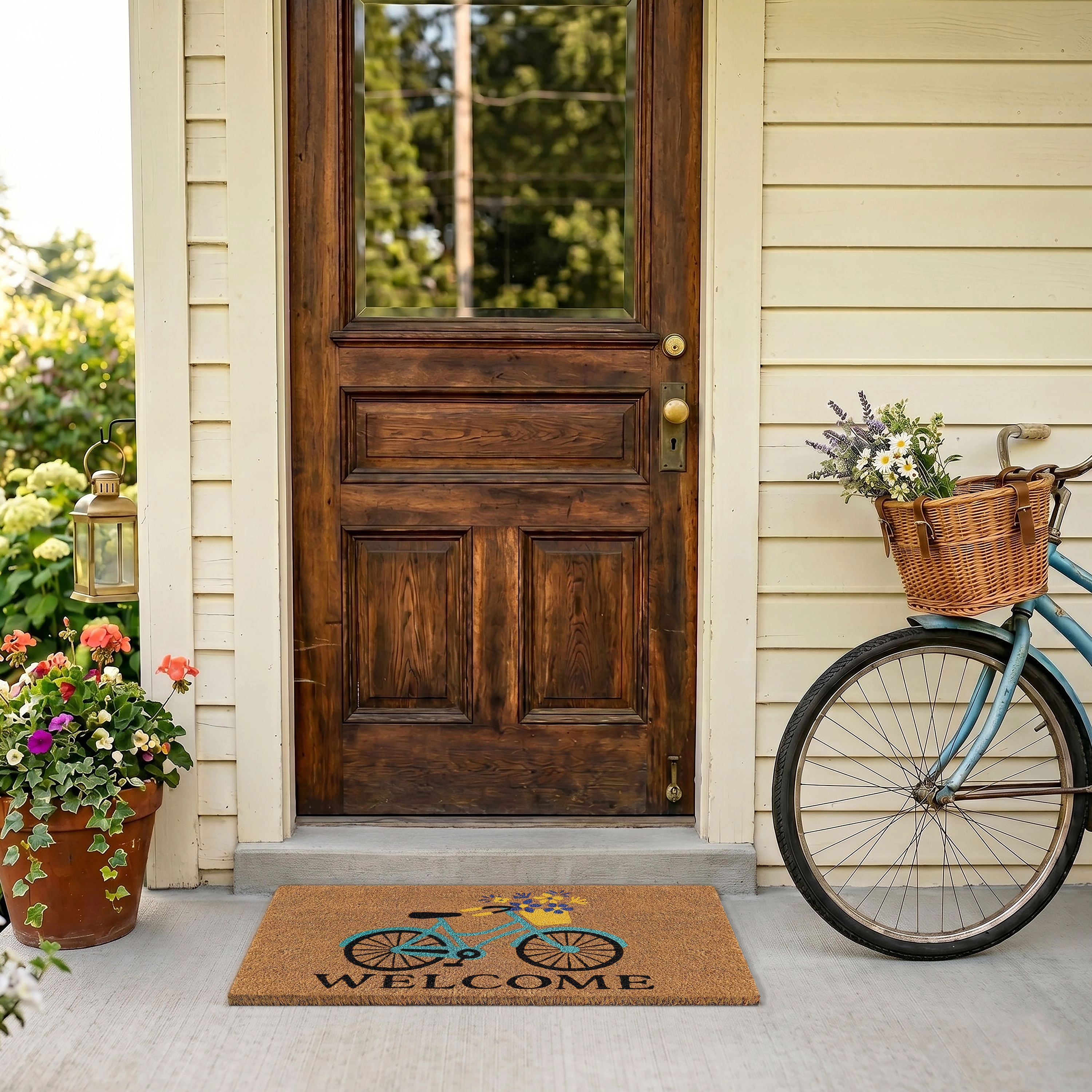 Kate Aurora Spring Bicycle & Bouquet Bristled Coir Outdoor Welcome Mat - 18"x30"