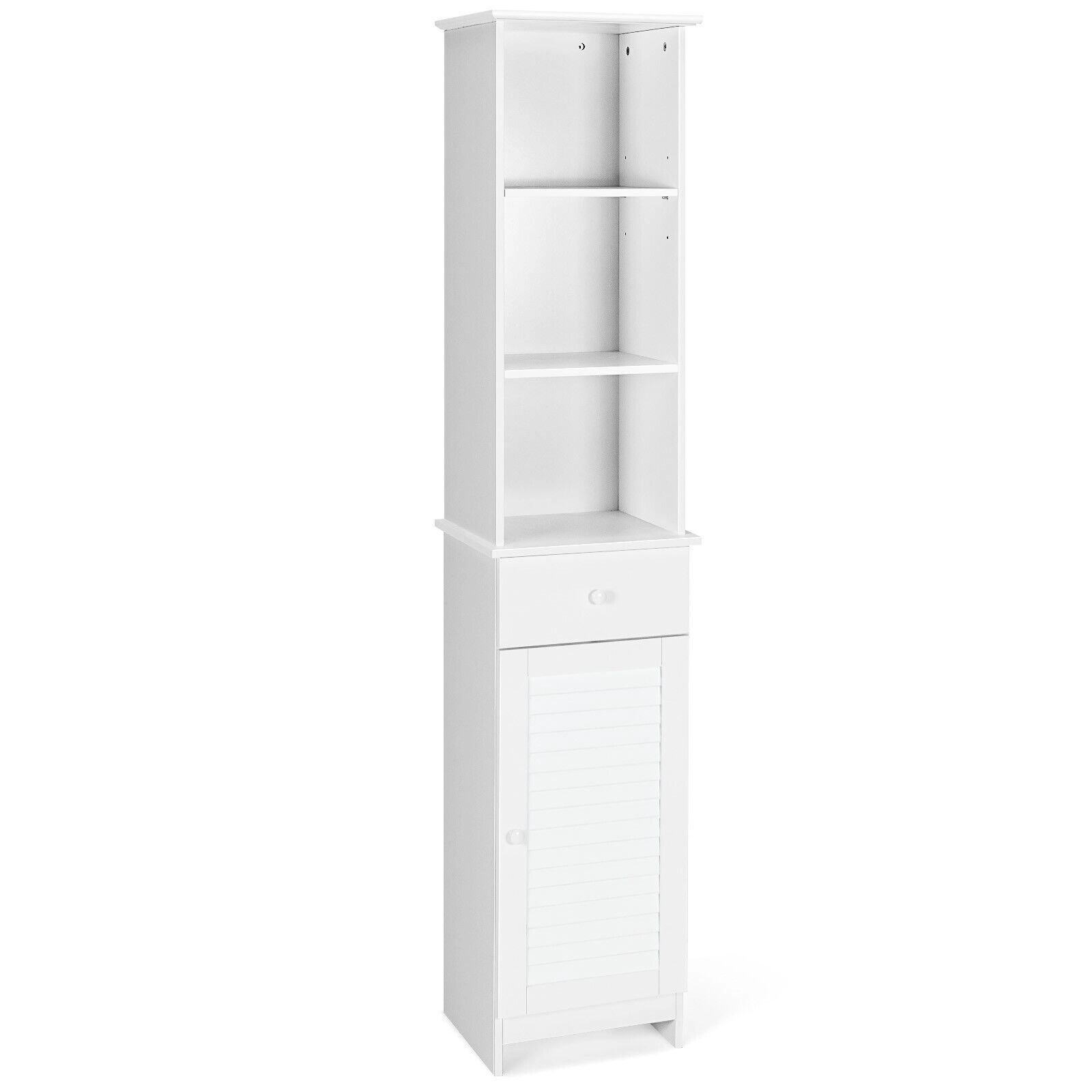 Slickblue Tall Bathroom Storage Cabinet White MDF Entryway Laundry Bathroom Drawer Shelves