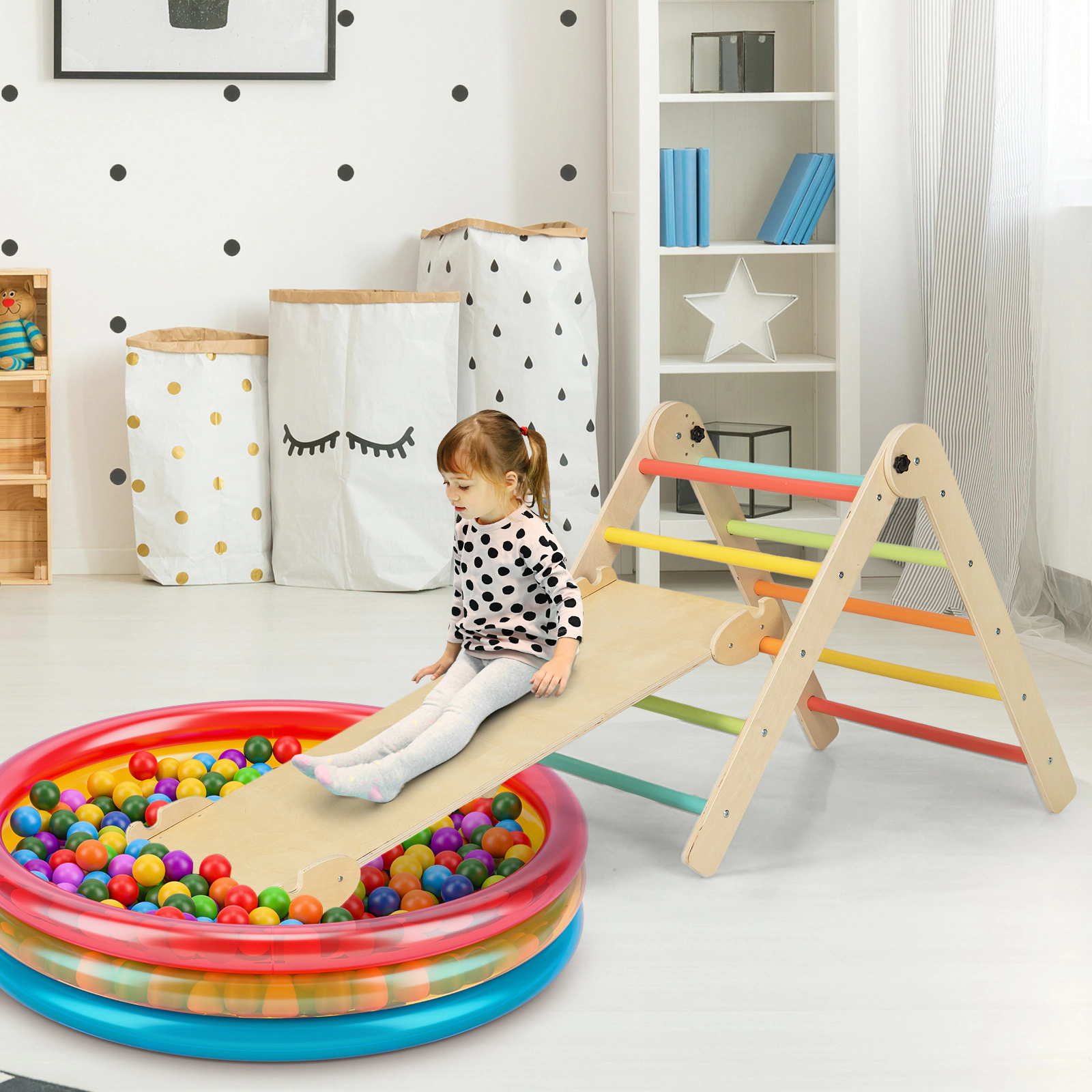 SUGIFT Kids Multicolor Foldable 3-in-1 Triangle Climber with Reversible Ramp 27-in H 132-lb Climber Capacity