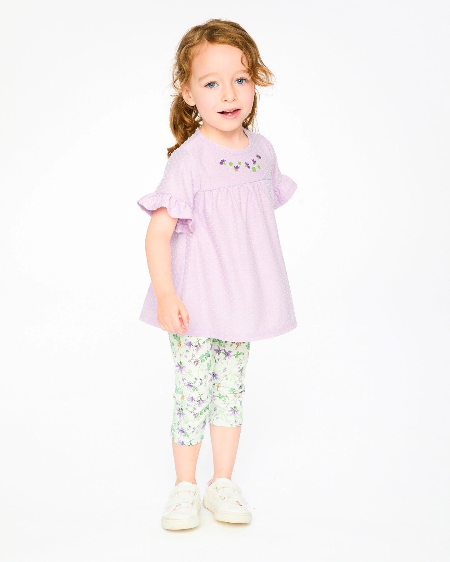 Deux par Girls Jersey Tunic and Cotton Capri Set Printed Flowers