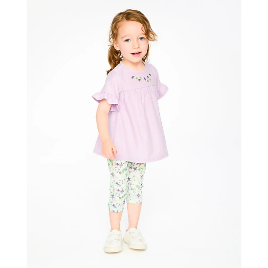 Deux par Deux Girls Jersey Tunic and Cotton Capri Set and Printed Flowers