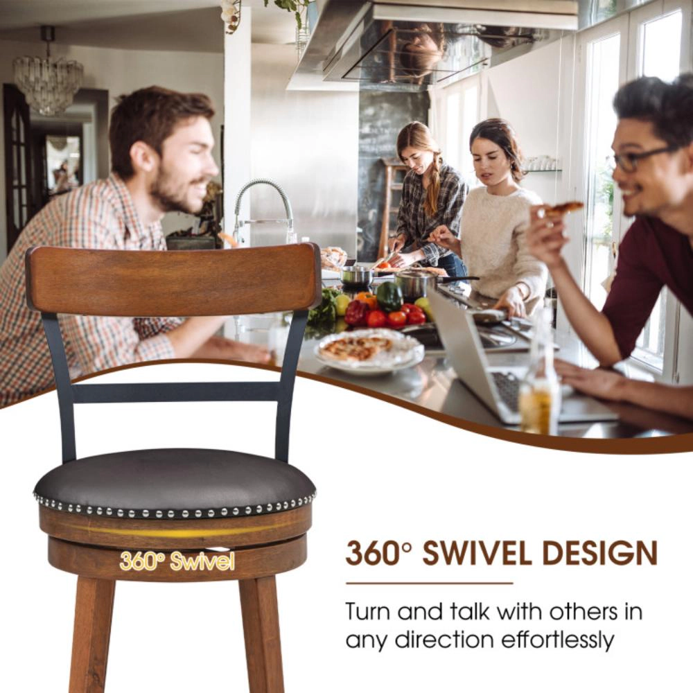 Hivvago Set of 2 Adjustable Swivel Counter Stools for Kitchen or Bar Use