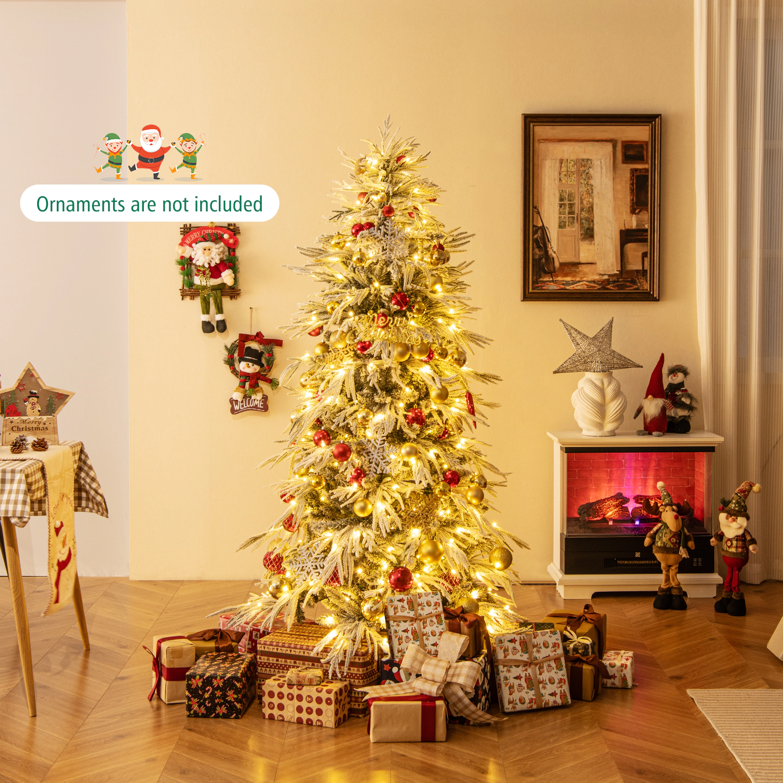 Costway 6/7/8 FT Artificial Christmas Tree with 594 PE PVC Branch Tips & 250/340/450 LED Lights