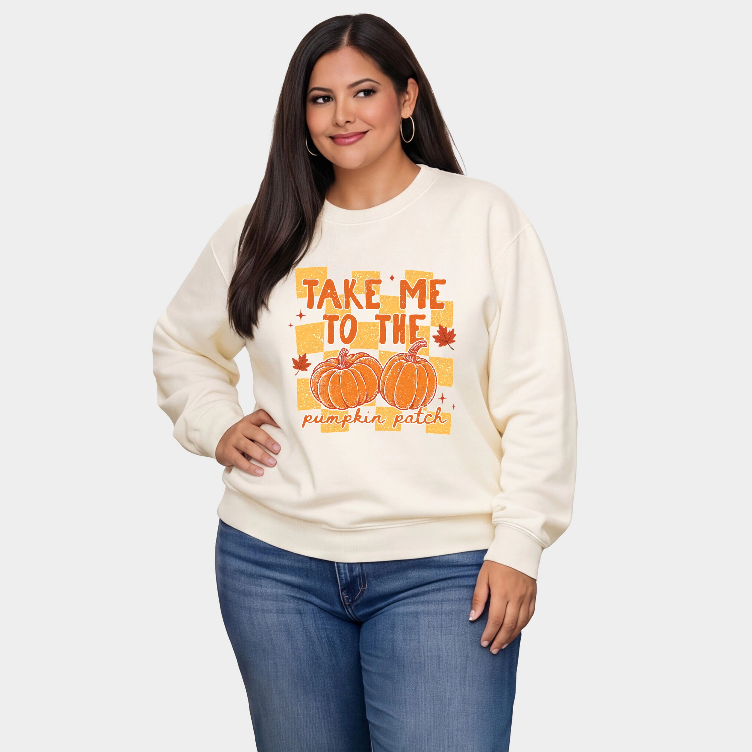 Simply Sage Market - Women's Plus Sized Graphic Sweatshirt Take me to the Pumpkin Patch Checkered
