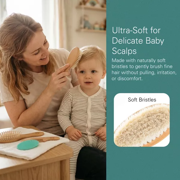 Sperric Baby Hair Brush & Comb Set, Wooden w/ Soft Goat Bristle, Cradle Cap for Newborns, Boys Girls
