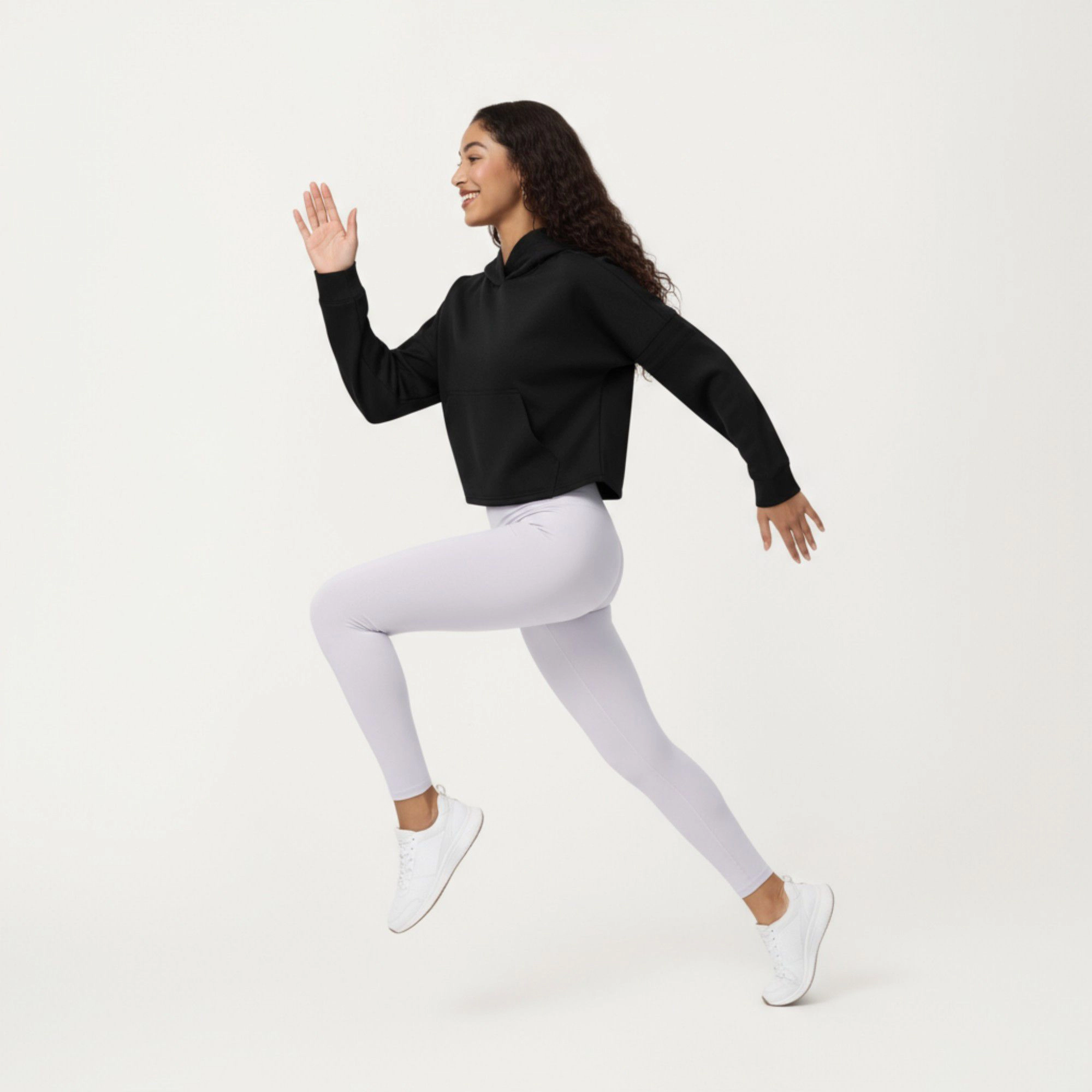 Anna-Kaci Women's Long Sleeve Cropped Hoodie with Kangaroo Pocket and Striped Detail