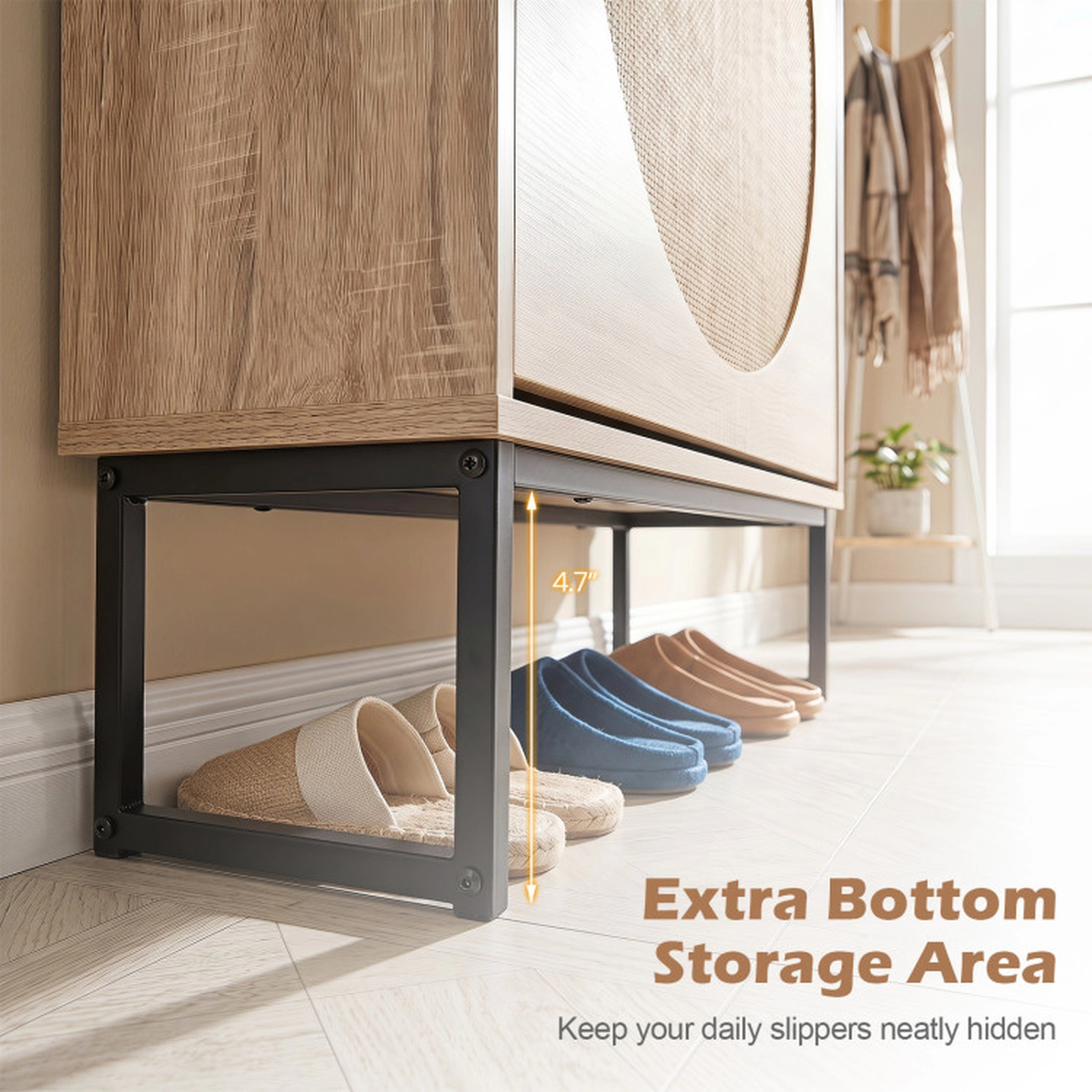 SUGIFT 90-in Tall Narrow Shoe Cabinet 9.5-in Deep with 2 Flip Drawers and Adjustable Slim Shelves