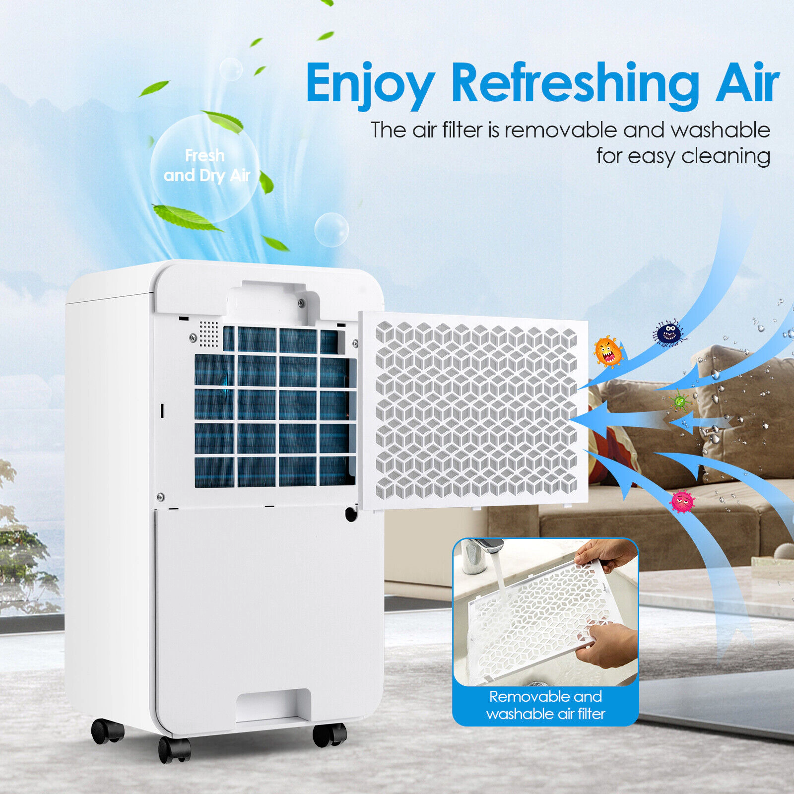 SlickBlue Home Dehumidifier with 32 Pint Capacity, LED Display and Auto Drain System