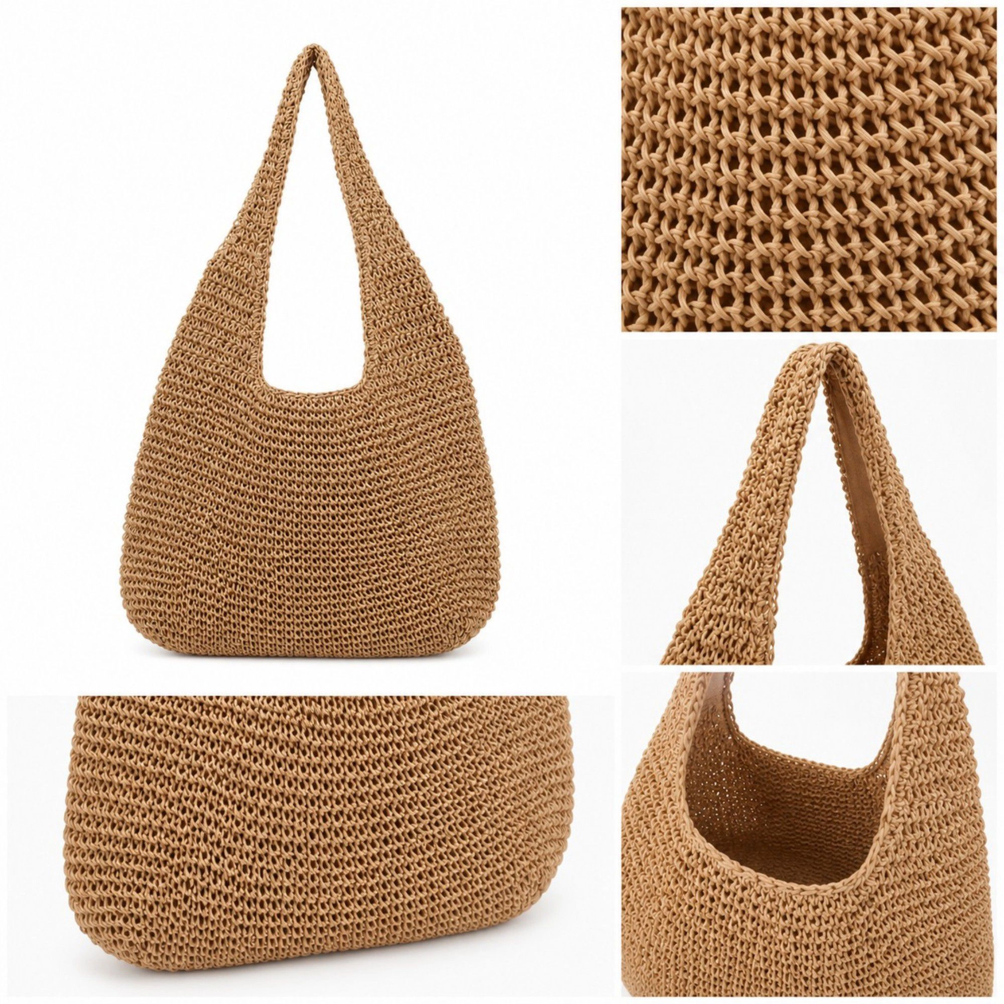 Alilang Women's Woven Straw Shoulder Bag - Lightweight Hand-Knit Summer Tote for Beach and Vacation