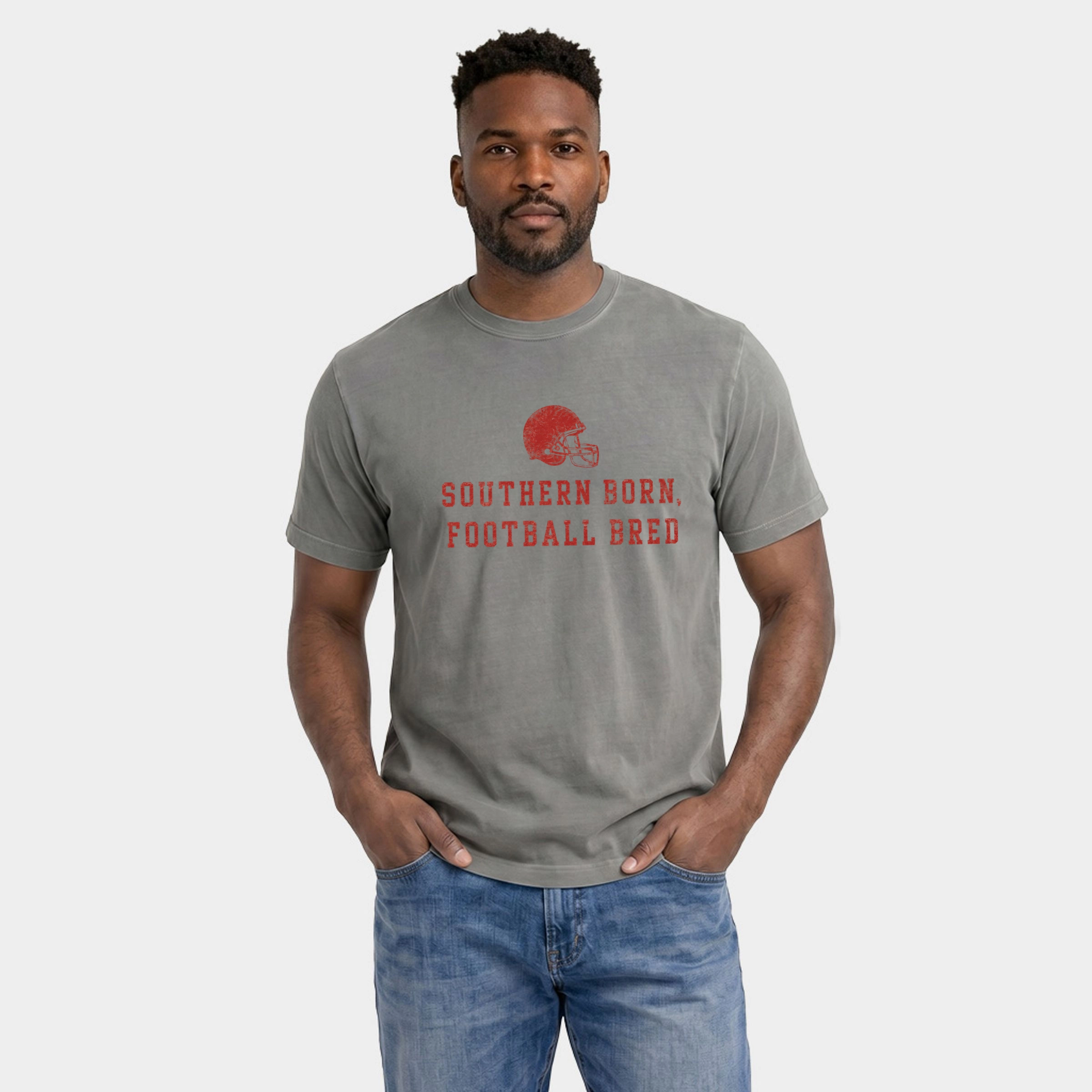 Simply Sage Market - Men's Garment Dyed Graphic T-Shirt Southern Born Football Bred Helmet