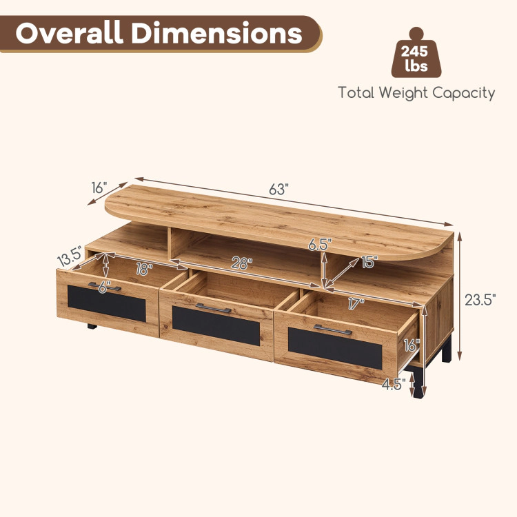 Hivvago Entertainment Center With 3 Storage Drawers And Open Shelves