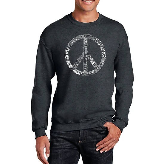 LA Pop Art Peace, Love, & Music - Mens Word Art Crew Sweatshirt
