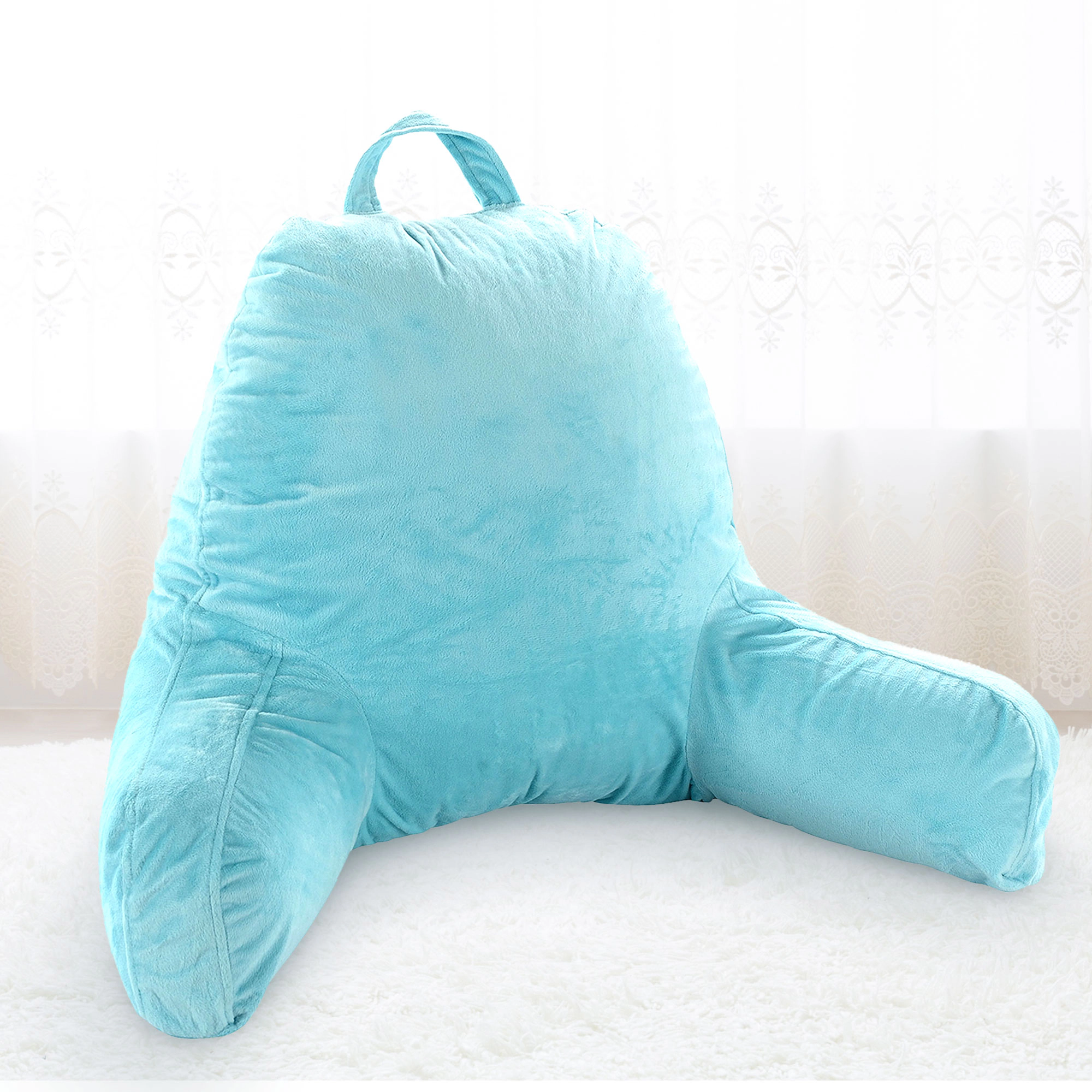 Cheer Collection Small Kids Backrest Reading Pillow with Armrests and Washable Cover (Navy)