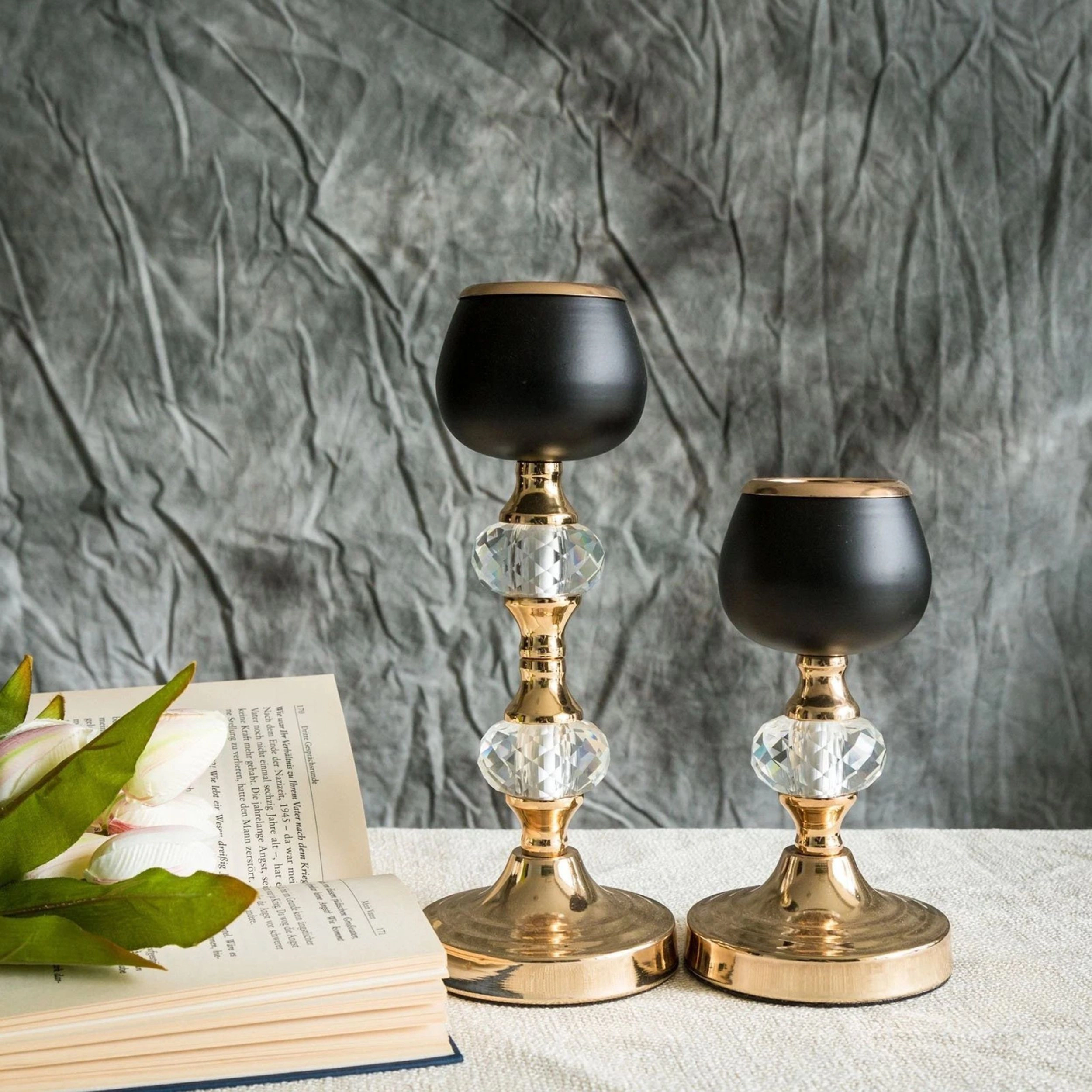 Home Collection Gold and Black Crystal Accent Candle Holders Set of 2