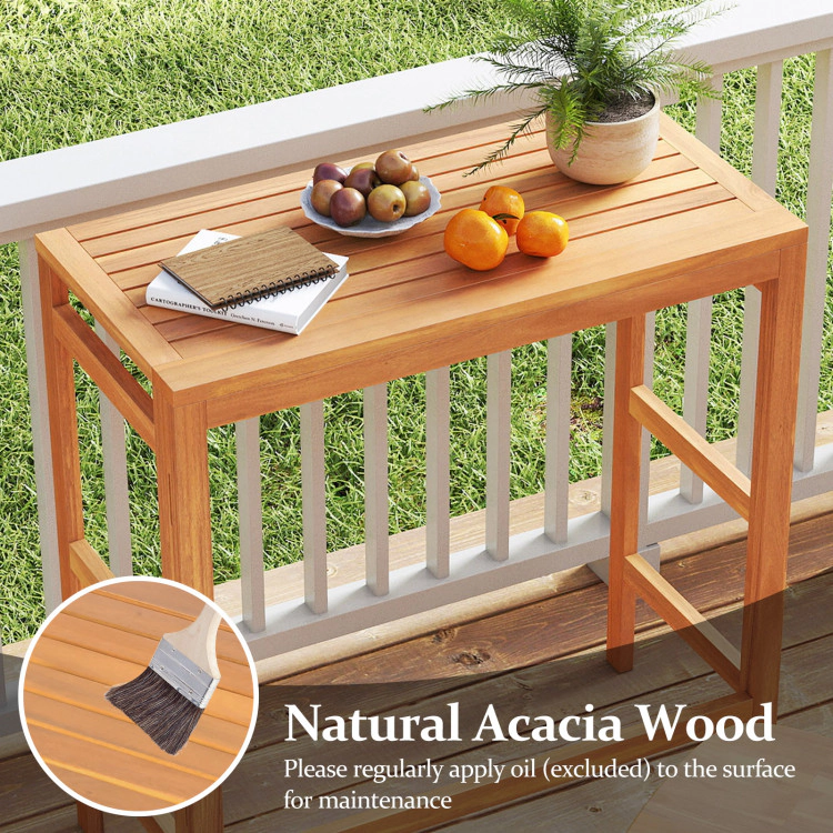 Hivvago Acacia Wood Outdoor Bar Table With Slatted Tabletop For Balcony