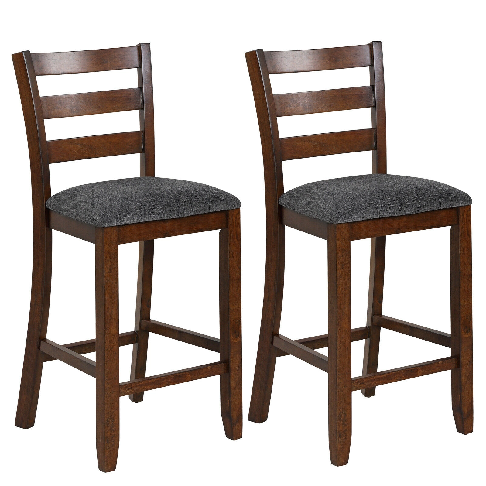 SUGIFT Set of 2 26-in Seat H Fabric Seat and Rubber Wood Legs 330-lb Counter Height Bar Stools Brown