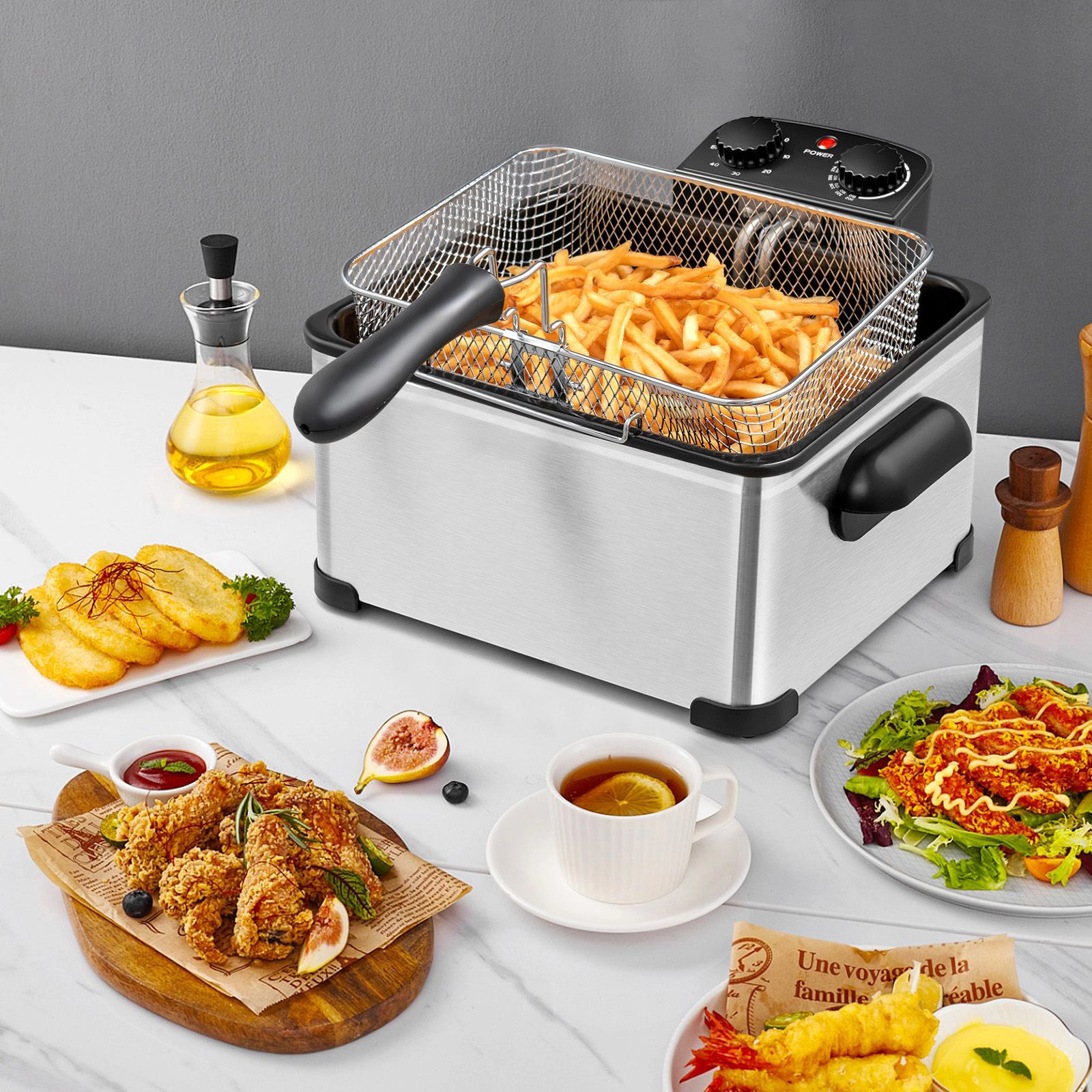 SlickBlue Professional Countertop Fryer with 1700W Heating Element and Timer Function